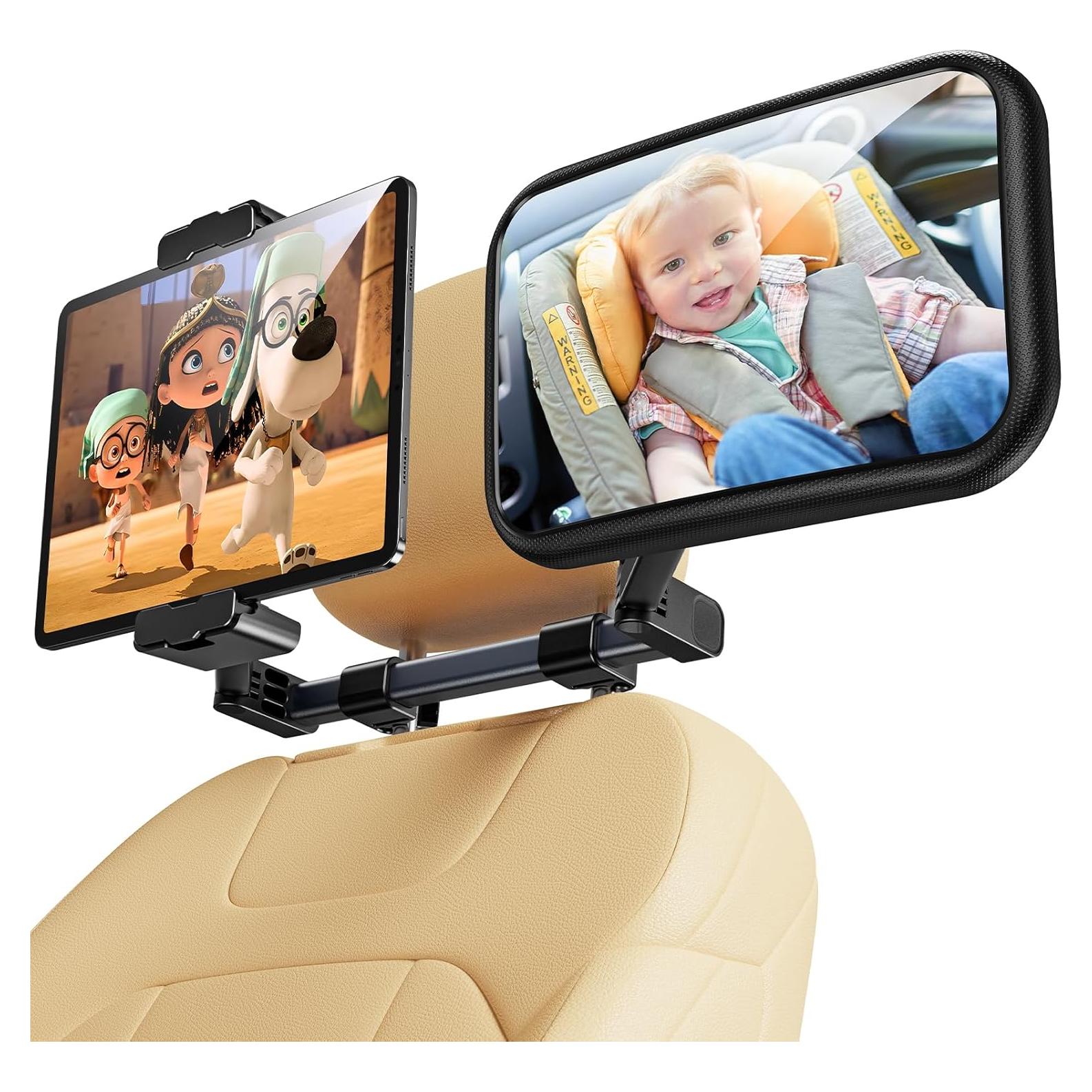 Espejo de Coche para Bebé TAZENI 2 en 1 con Soporte para Tableta