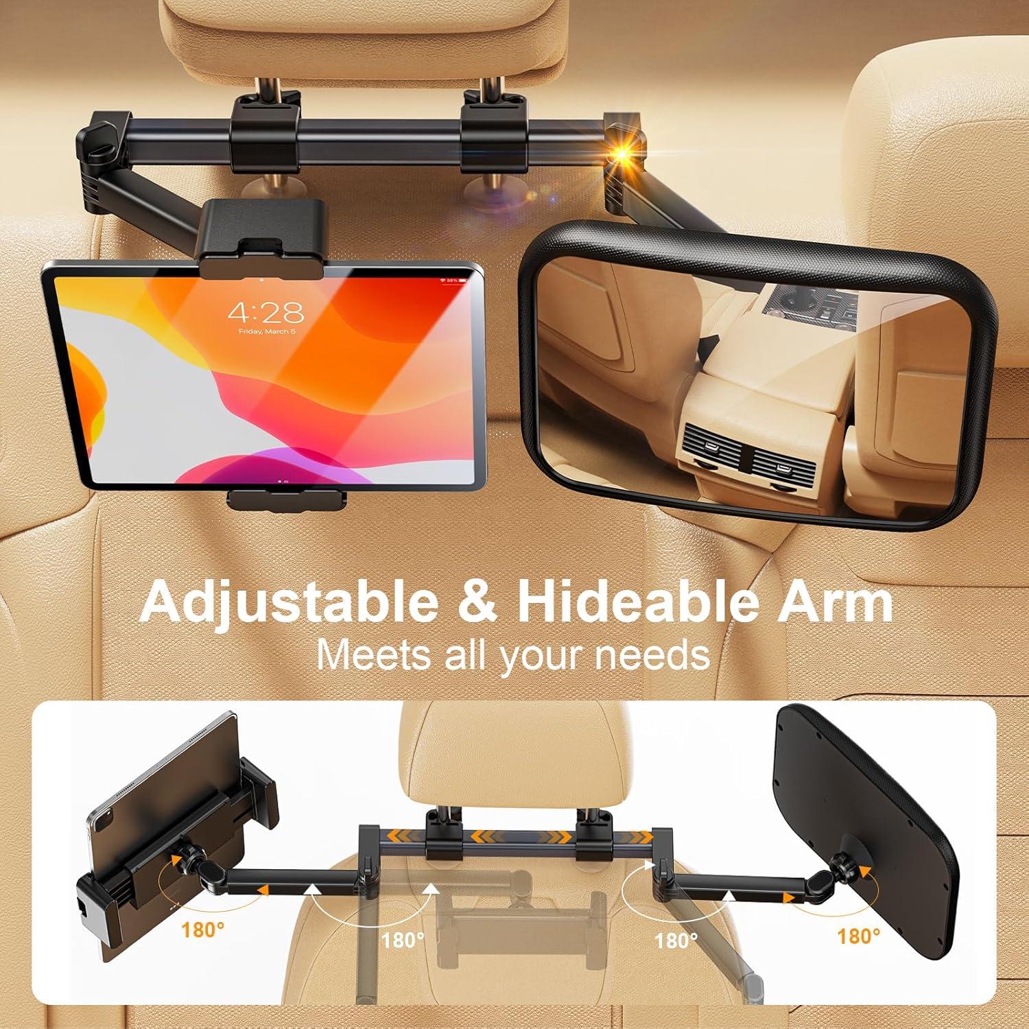 Espejo de Coche para Bebé TAZENI 2 en 1 con Soporte para Tableta