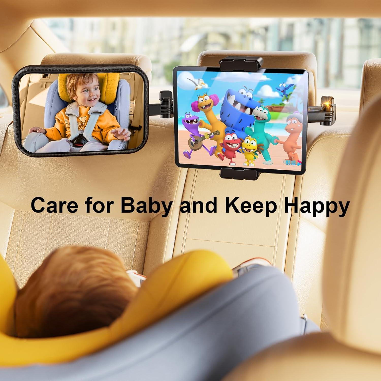 Espejo de Coche para Bebé TAZENI 2 en 1 con Soporte para Tableta