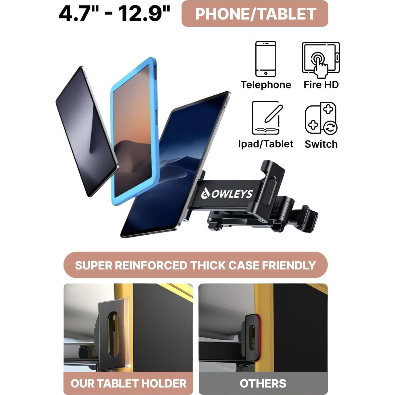 Soporte de Tablet para Reposacabezas de Coche Owleys - Ajustable y Universal