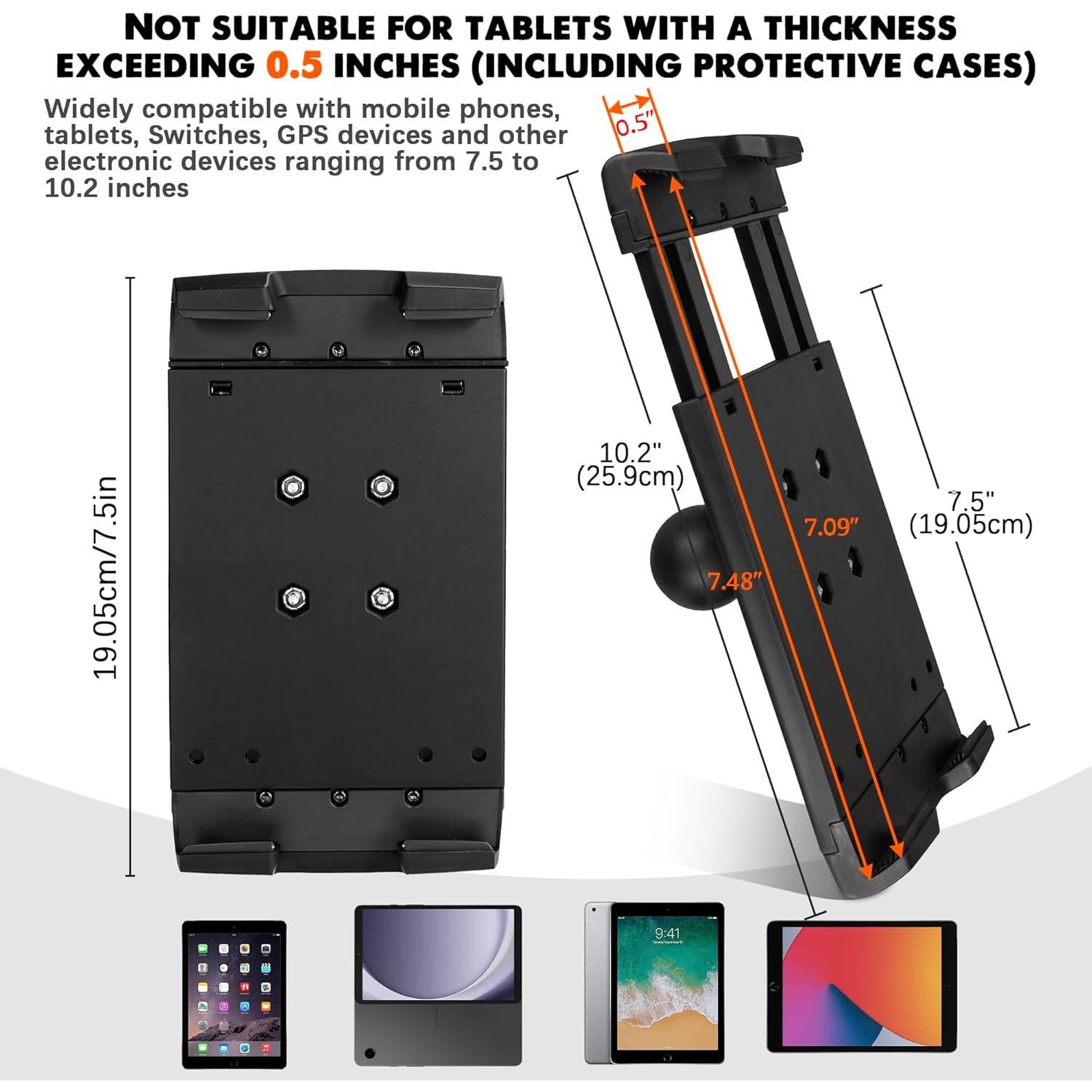 Soporte de Tablet VINmounts para Camiones 7.5-10.2" Negro