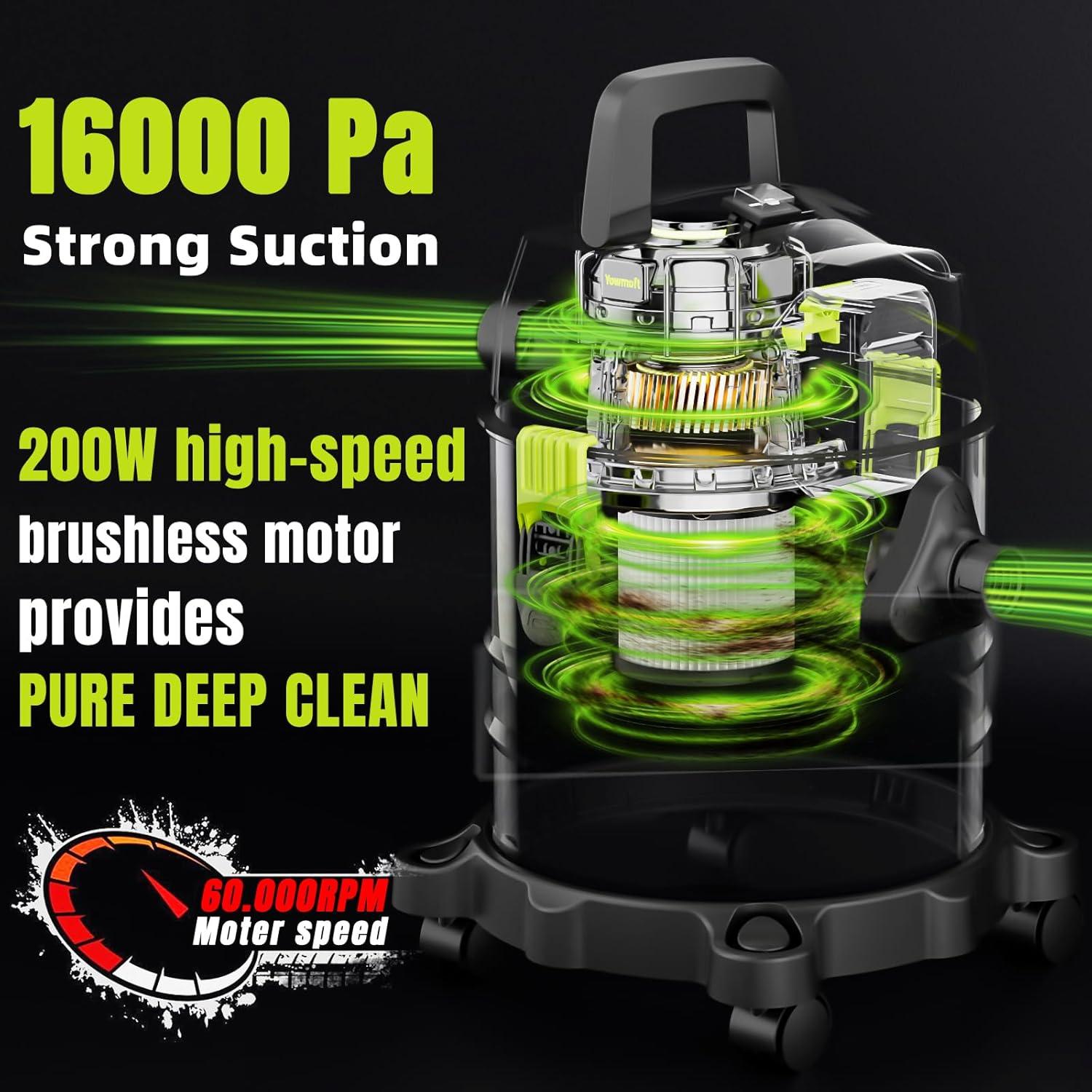 Aspiradora de Taller Inalámbrica Yowmoft 4 Galones 16 Kpa