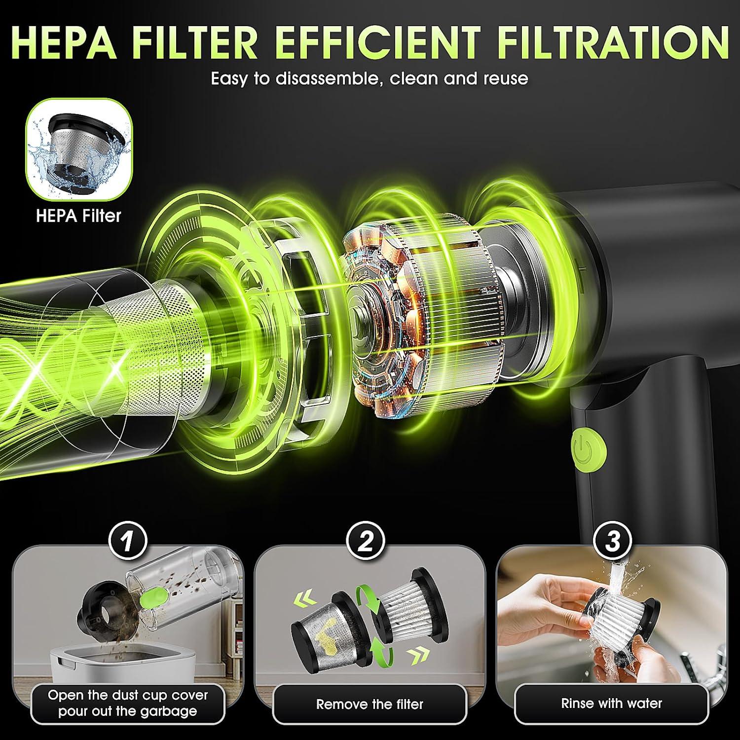 Aspiradora de Mano Inalámbrica WADCIMC 20000Pa 2 en 1 Verde