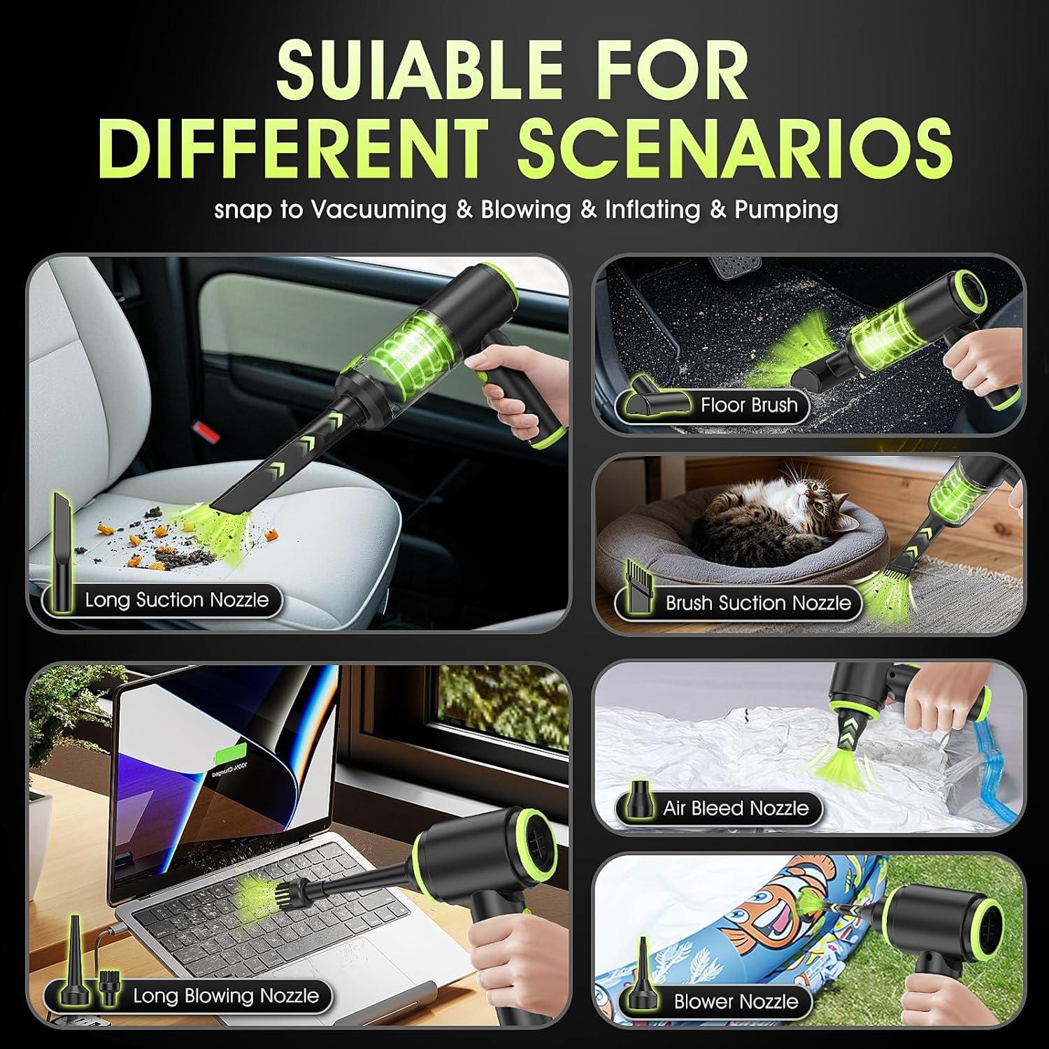 Aspiradora de Mano Inalámbrica WADCIMC 20000Pa 2 en 1 Verde