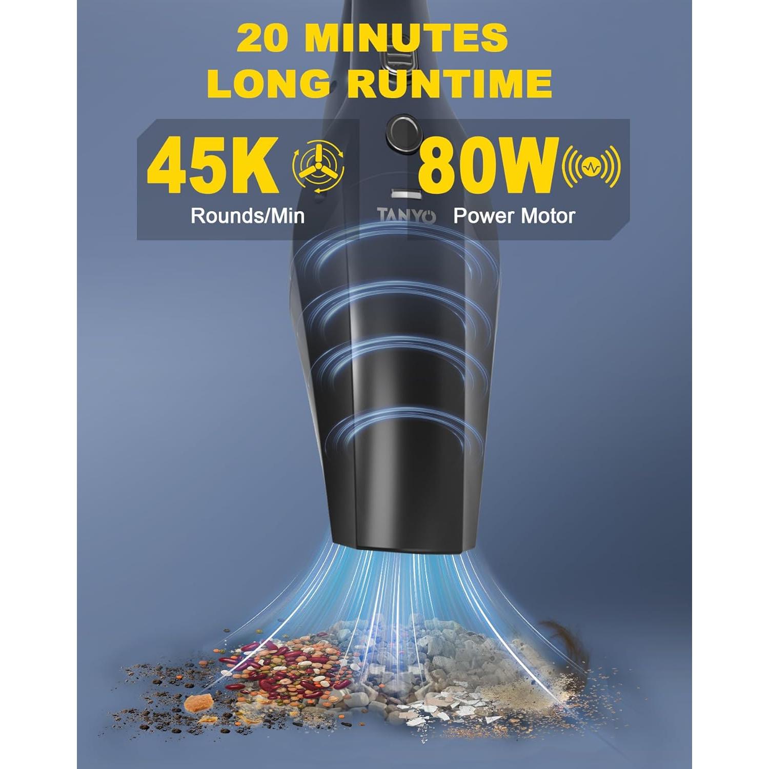 Aspiradora de Mano TANYO Inalámbrica 70W HEPA 0.45L Negra