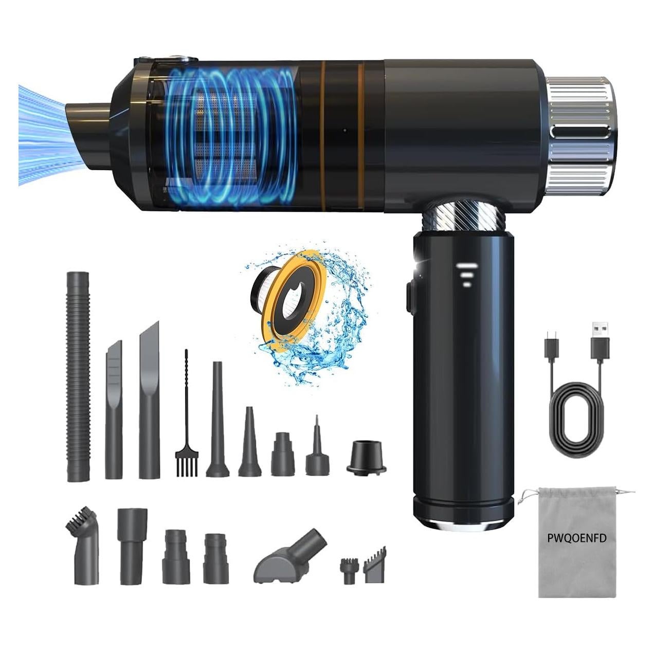 Aspiradora Portátil Sin Cable PWQOENFD 16000PA 4 en 1 Negra