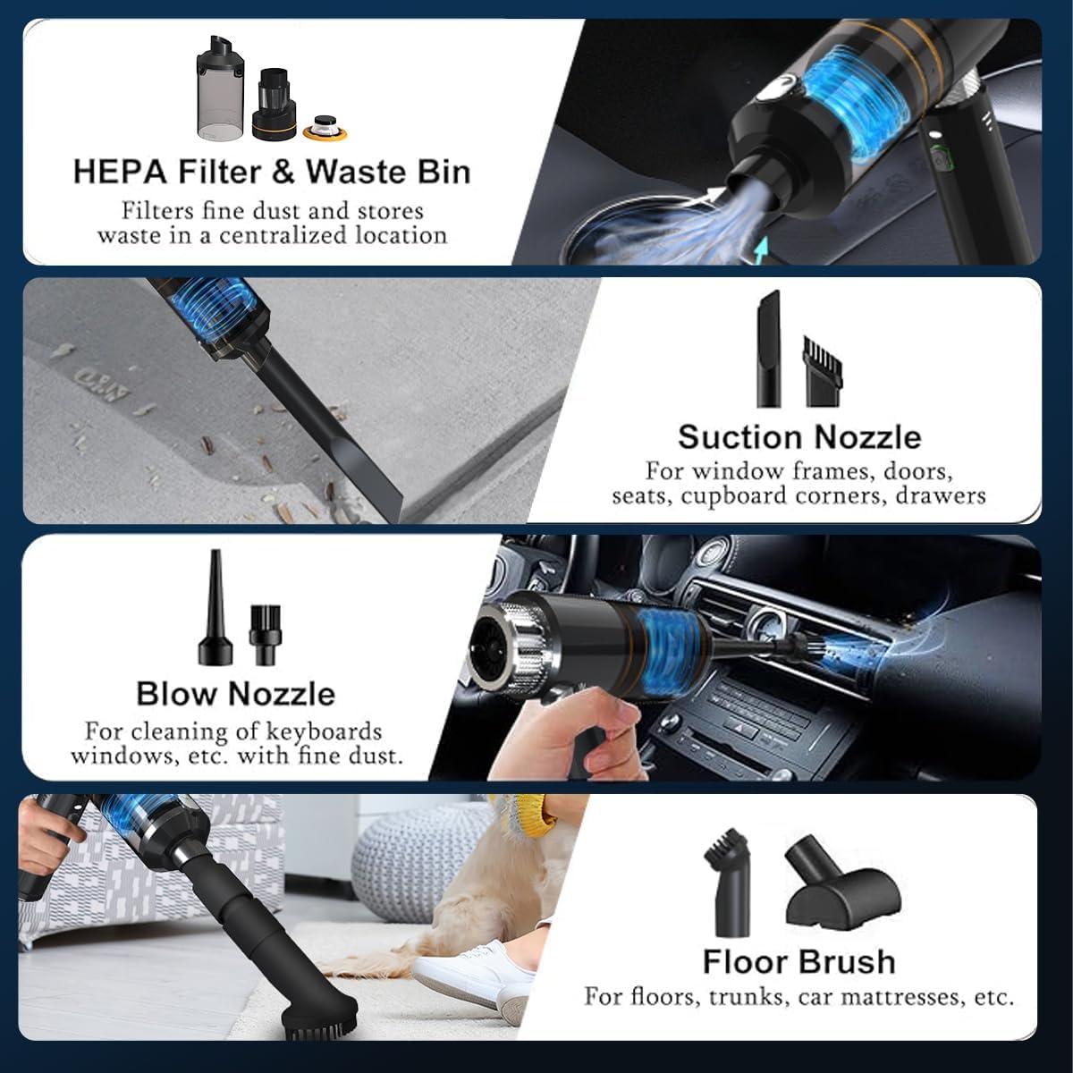 Aspiradora Portátil Sin Cable PWQOENFD 16000PA 4 en 1 Negra