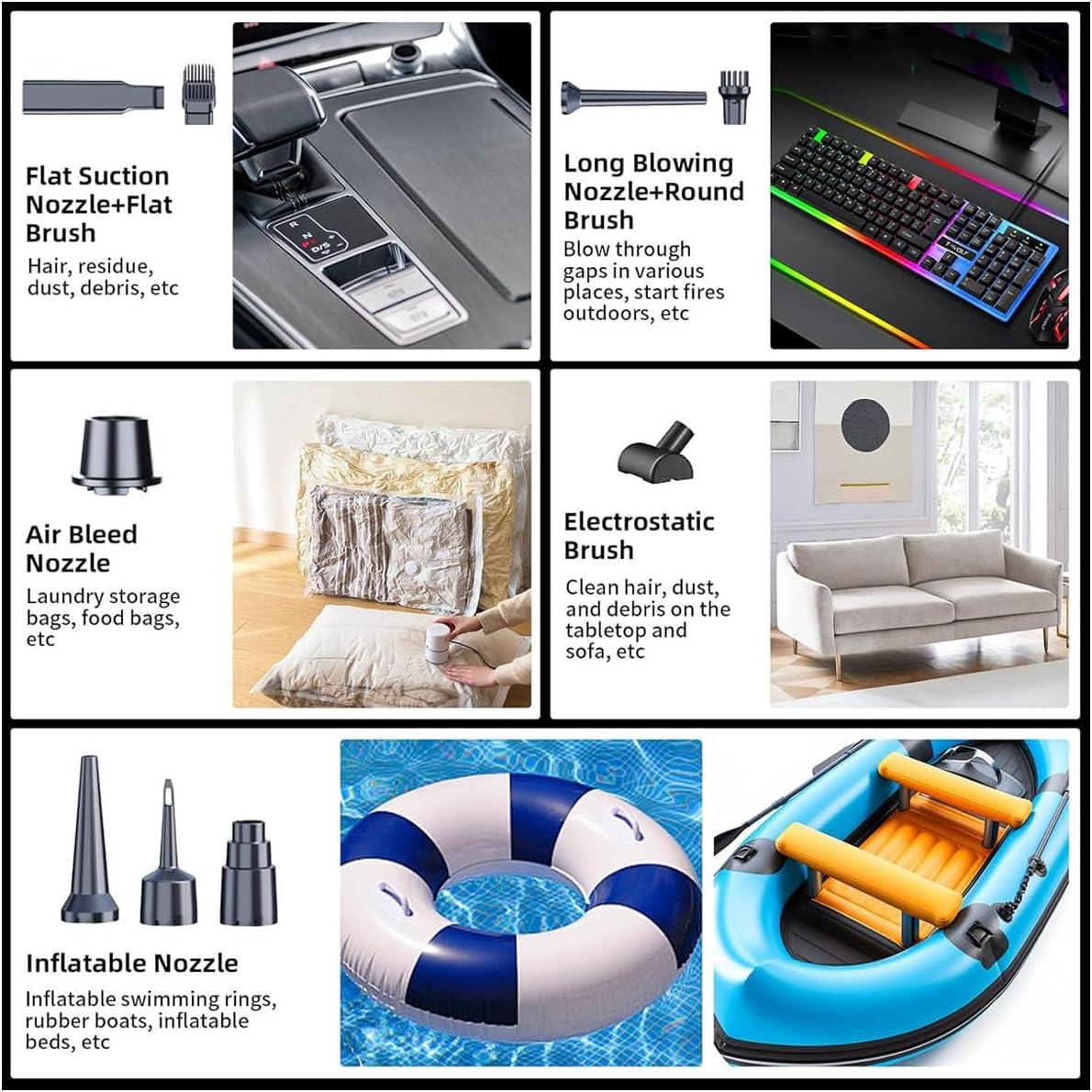 Aspiradora Portátil Sin Cable PWQOENFD 16000PA 4 en 1 Negra