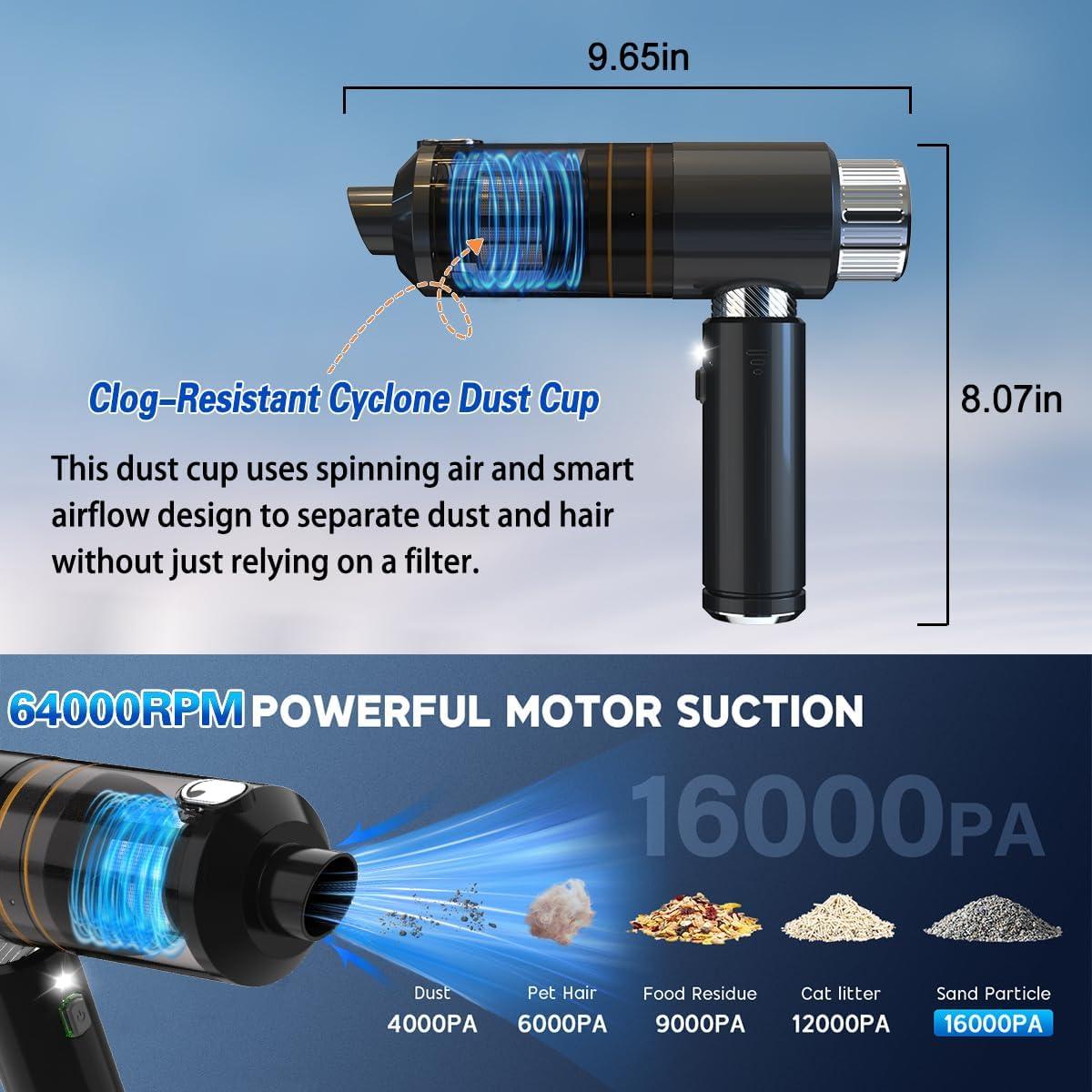 Aspiradora Portátil Sin Cable PWQOENFD 16000PA 4 en 1 Negra