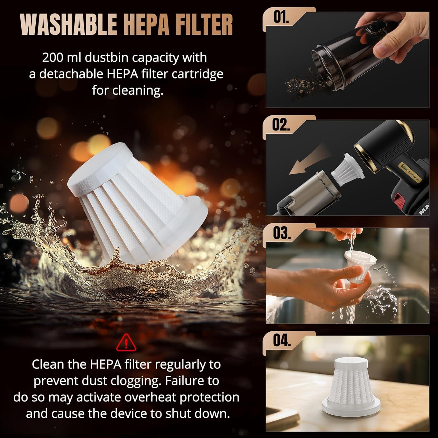 Aspiradora de Coche Bebuy LWT005 Inalámbrica 28000Pa 4 en 1