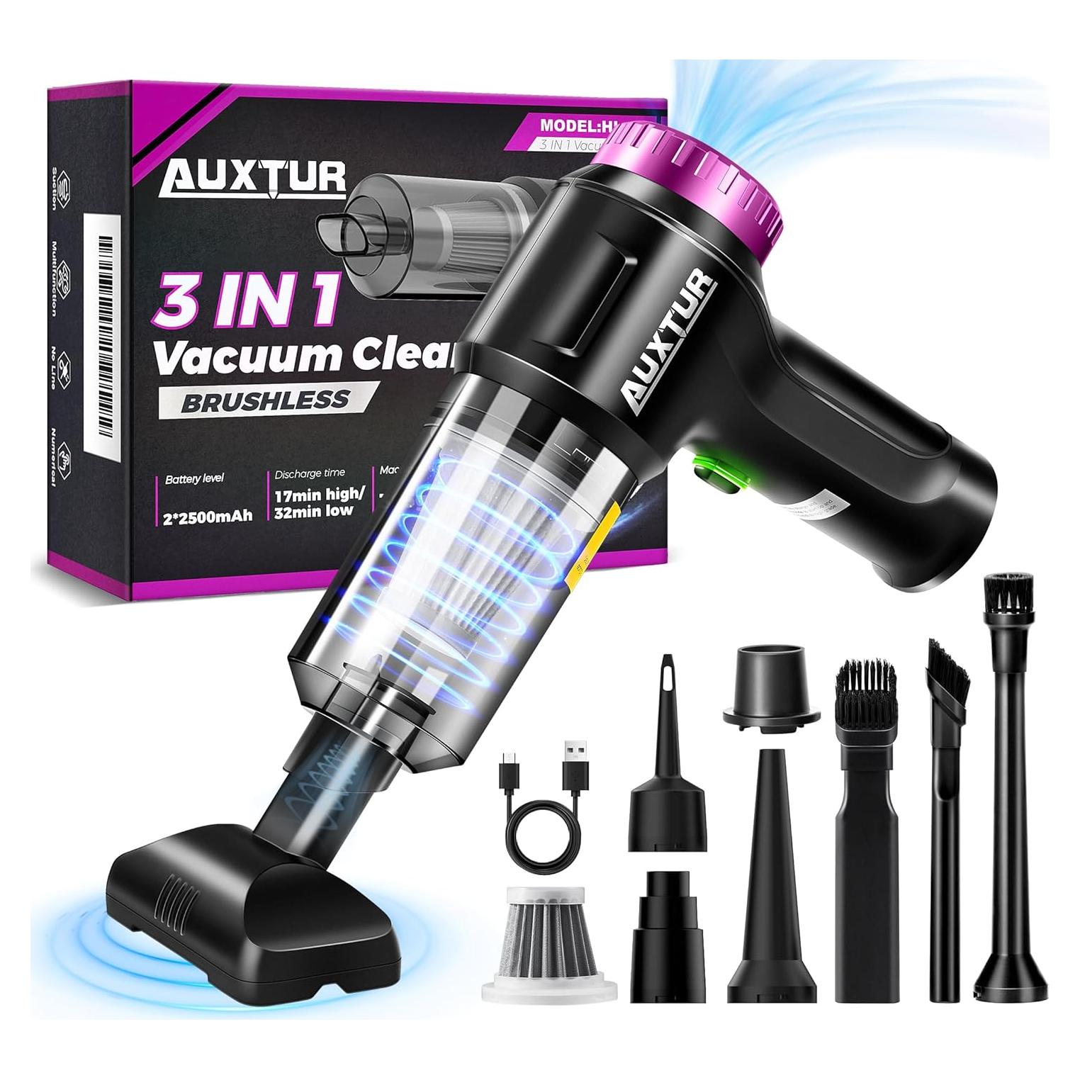 Aspiradora de Mano Inalámbrica AUXTUR 3 en 1 12000PA Negra