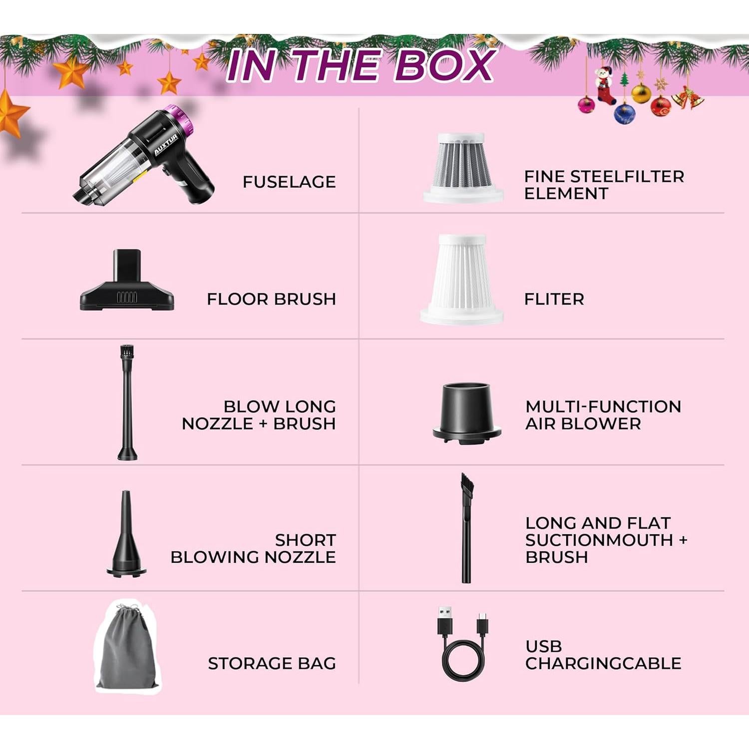 Aspiradora de Mano Inalámbrica AUXTUR 3 en 1 12000PA Negra