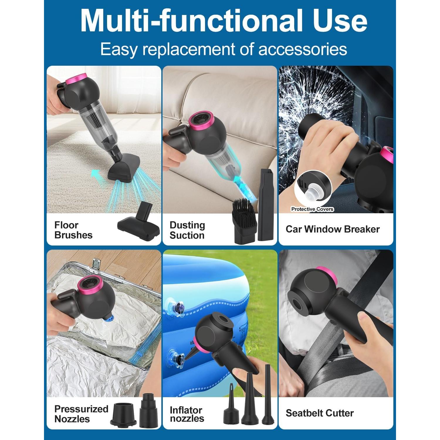 Aspiradora de Coche Portátil ChaviChax 17000PA 6-en-1 Recargable