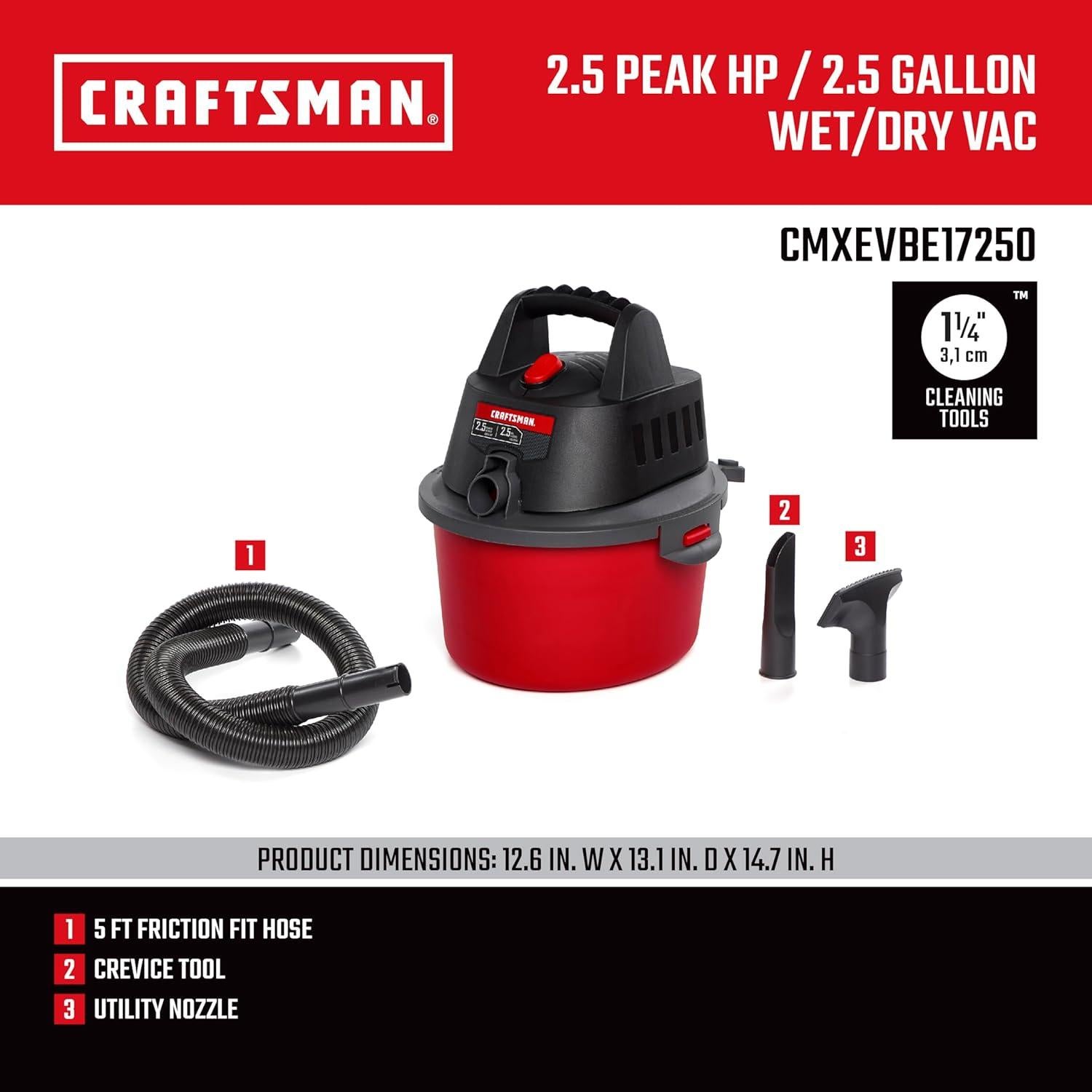 Aspiradora Húmeda y Seca CRAFTSMAN 9.46L 2.5 HP Portátil