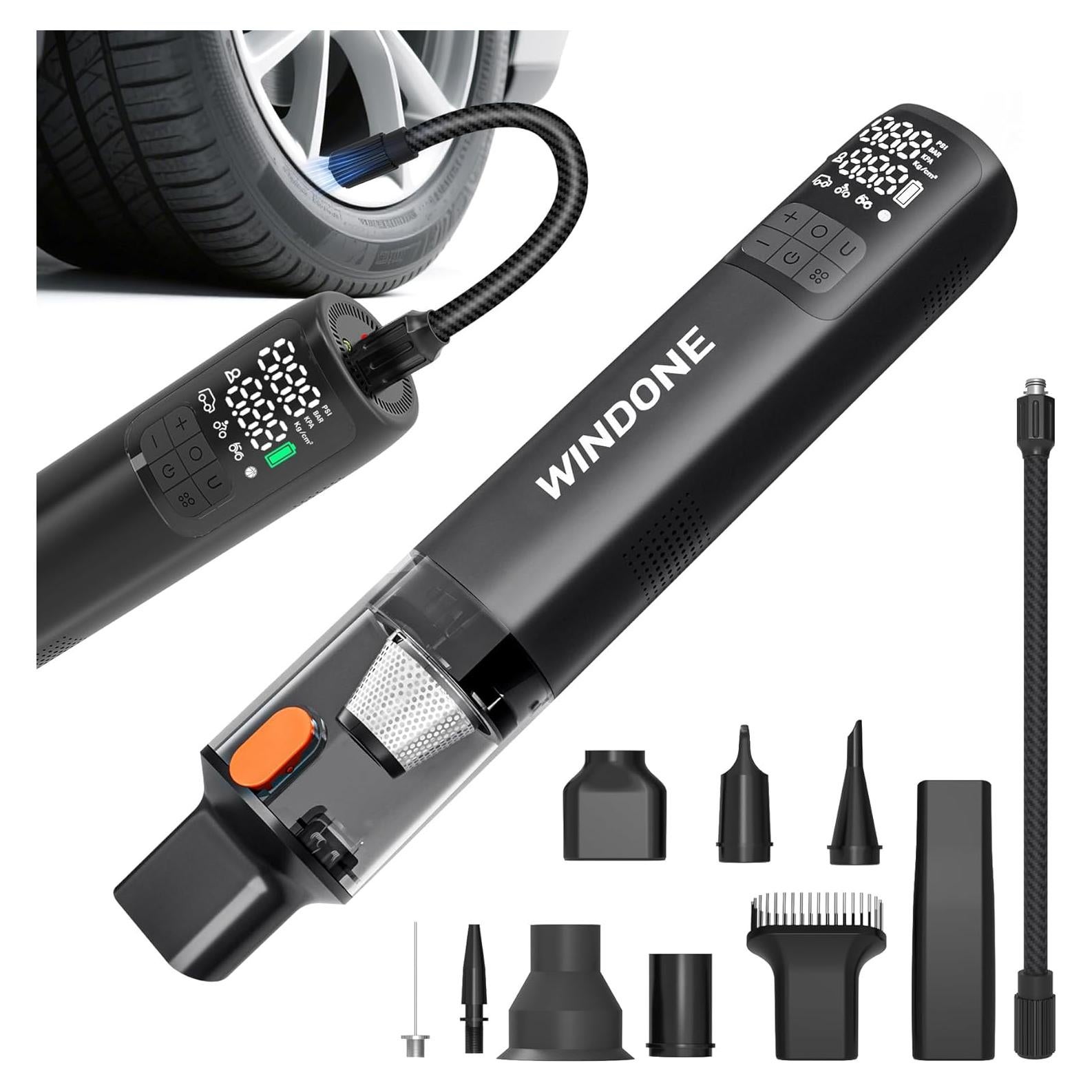 Aspiradora de Coche Windone W1 12000Pa Inalámbrica y Compresor 150PSI