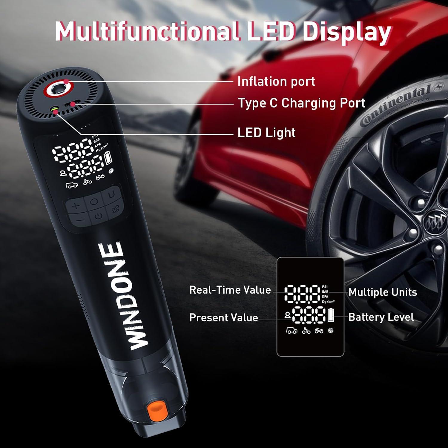 Aspiradora de Coche Windone W1 12000Pa Inalámbrica y Compresor 150PSI