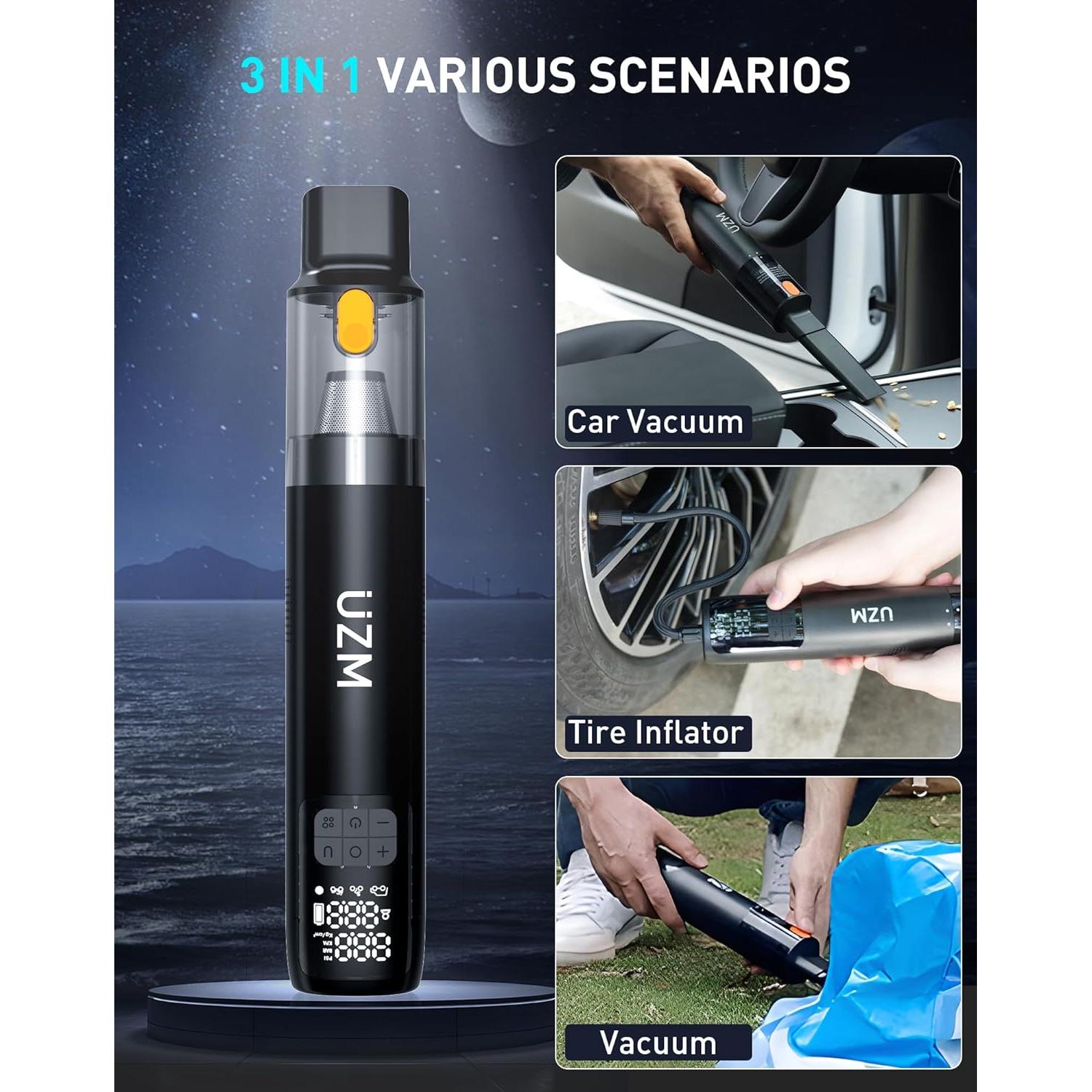Inflador de Neumáticos y Aspiradora U-ZM UZM-U9 3 en 1 12000Pa