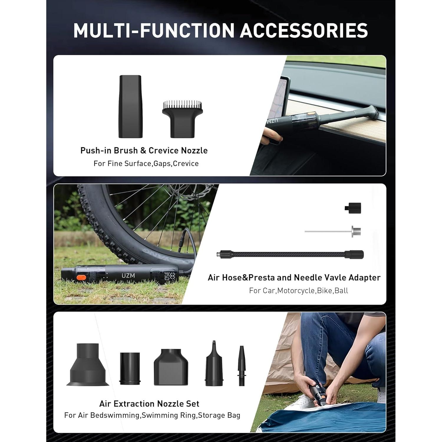 Inflador de Neumáticos y Aspiradora U-ZM UZM-U9 3 en 1 12000Pa