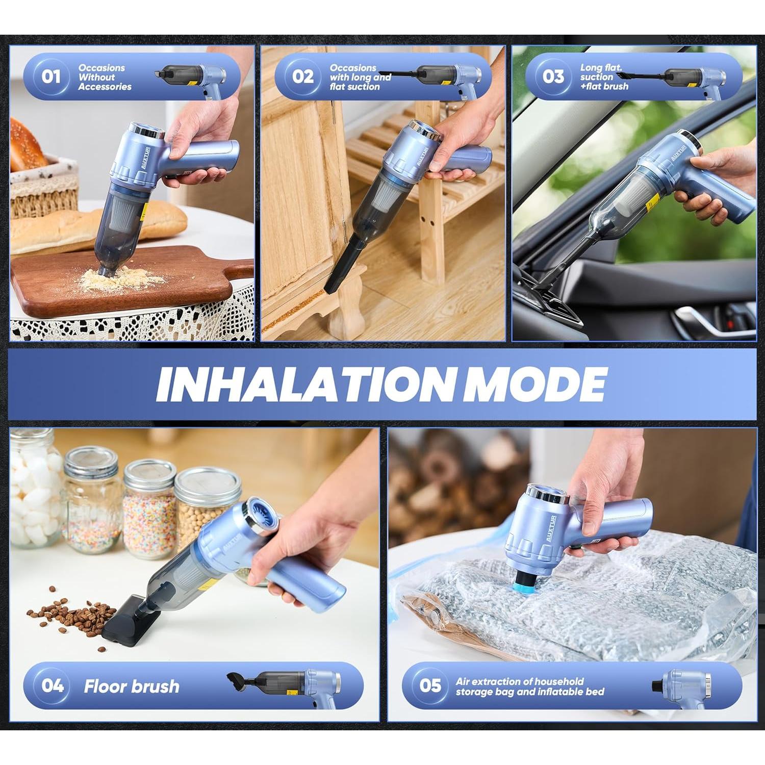 Aspiradora Portátil Inalámbrica AUXTUR 120W HEPA 200ml