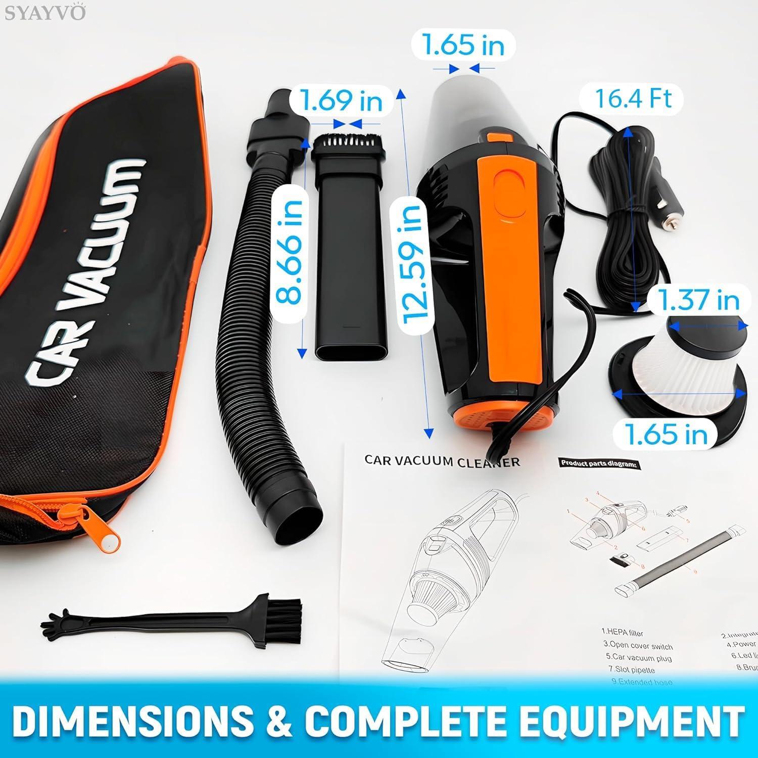 Aspiradora Portátil SYAYVO VC003B 8000PA 100W con Luz LED