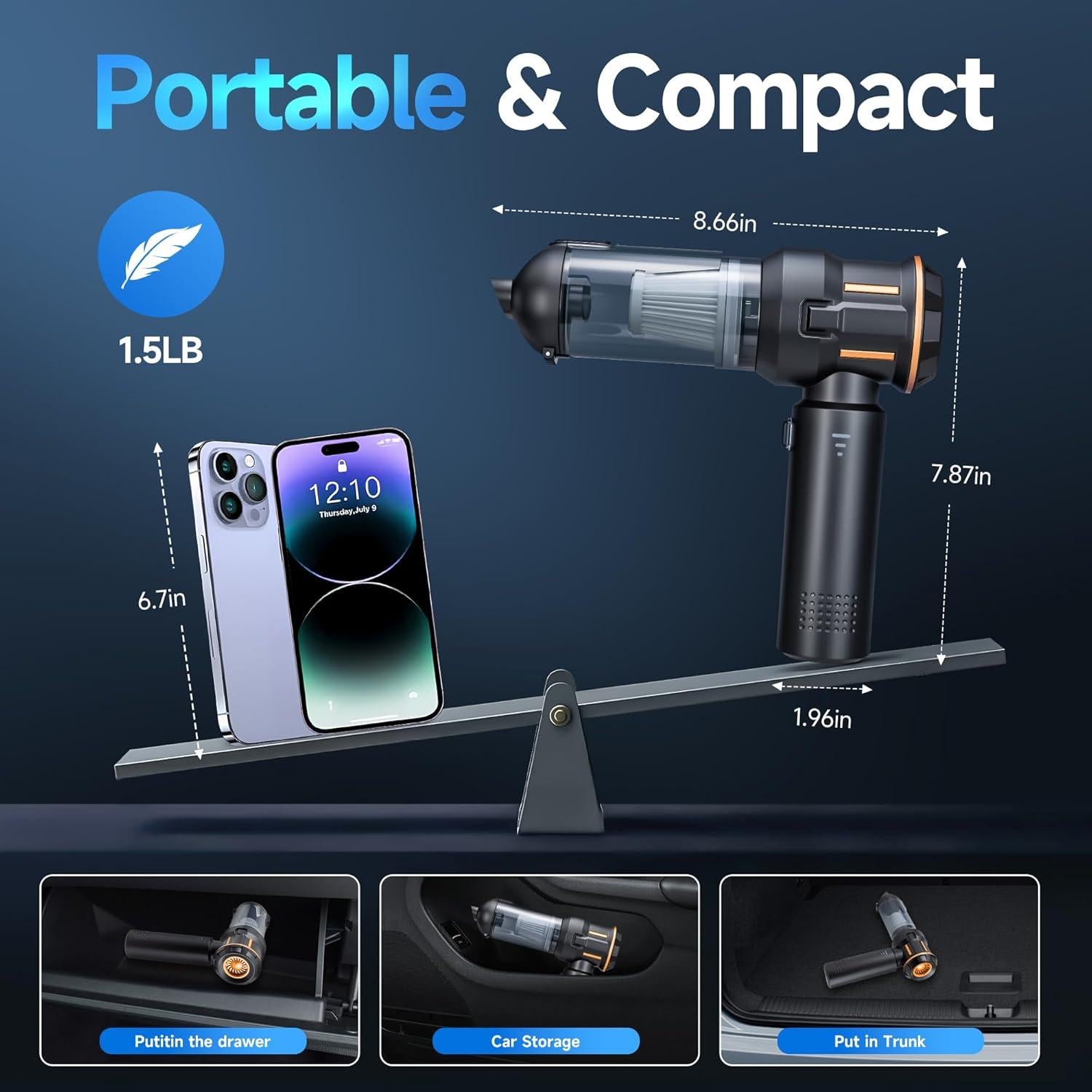 Aspiradora de Coche Inalámbrica Nvrtio CC-ZKJ-01 16KPa 4-en-1