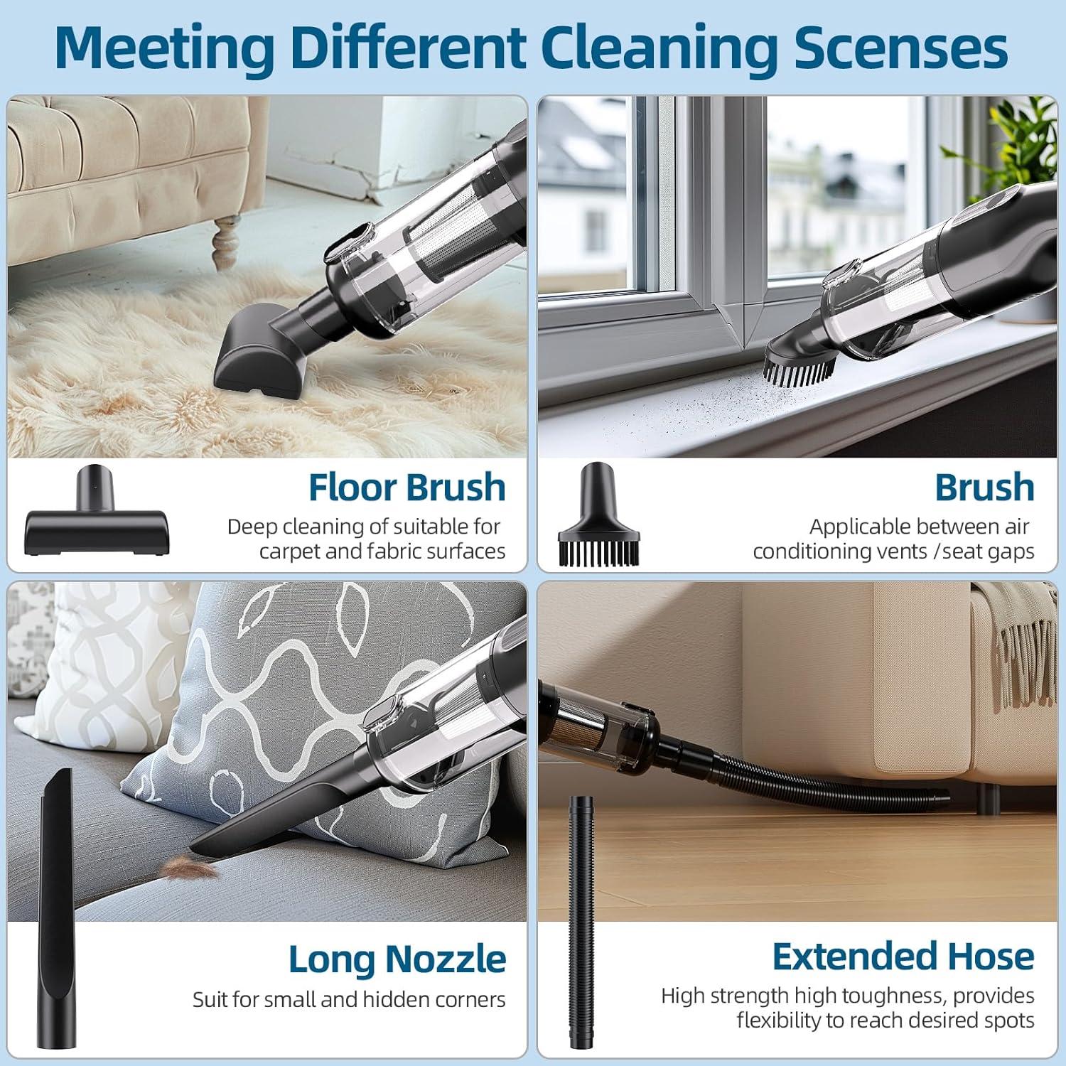 22000Pa Car Vacuum Cleaner, Low Noise Hand Vacuum Cordless Rechargeable, 2 Modes Vacuum for Car Handheld Car Vacuum Portable Cordless with Cleaning Gel