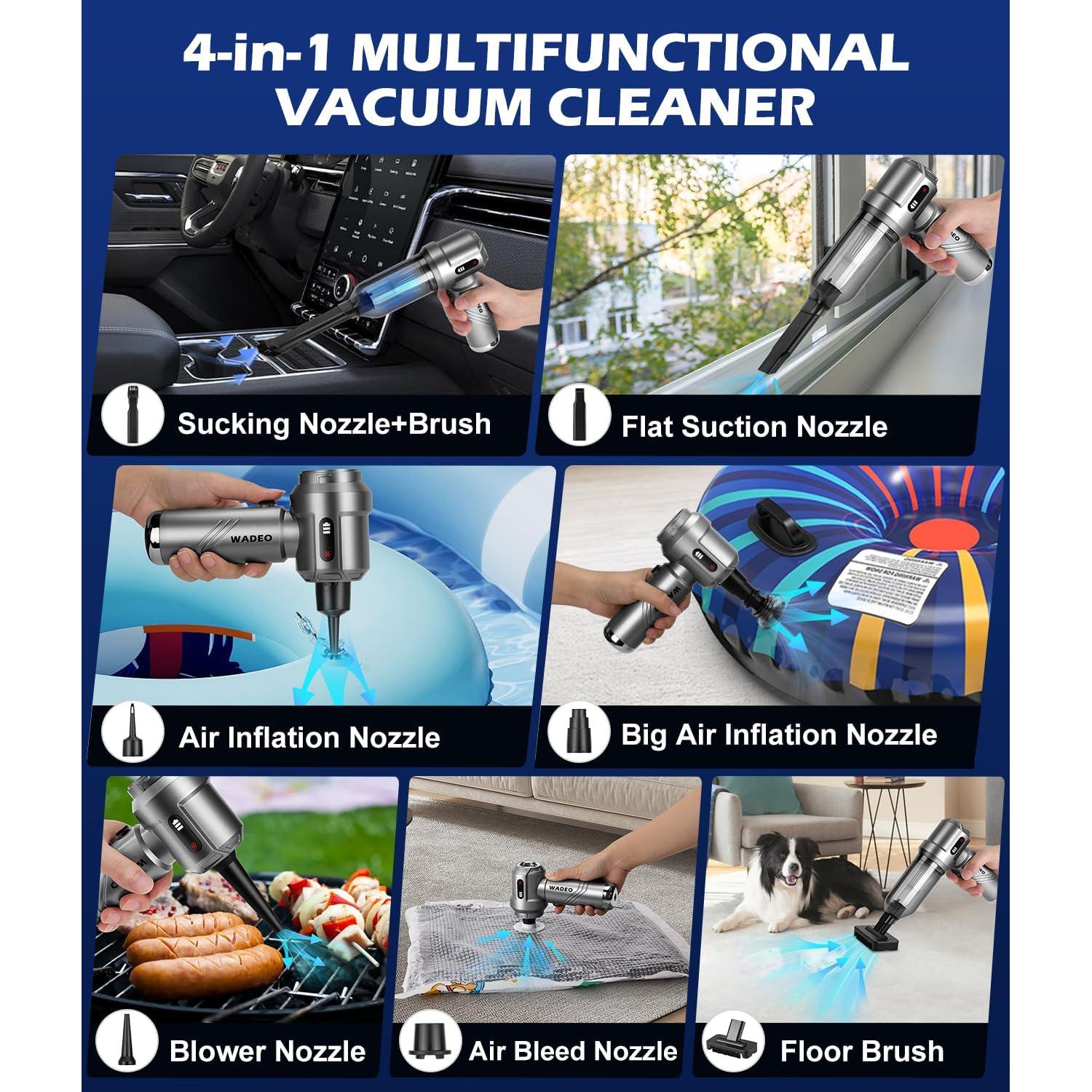 Aspiradora de Coche Portátil WADEO 18000PA Recargable 4-en-1