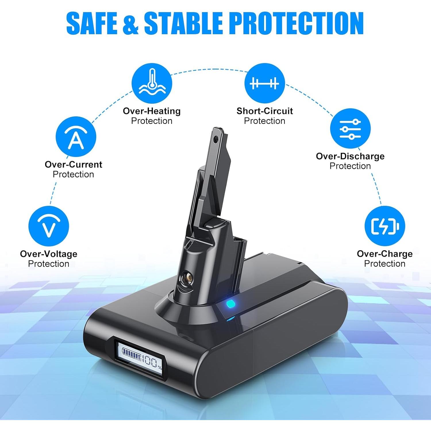 Batería TURPOW 7000mAh 21.6V con Pantalla LED para Aspiradoras V7