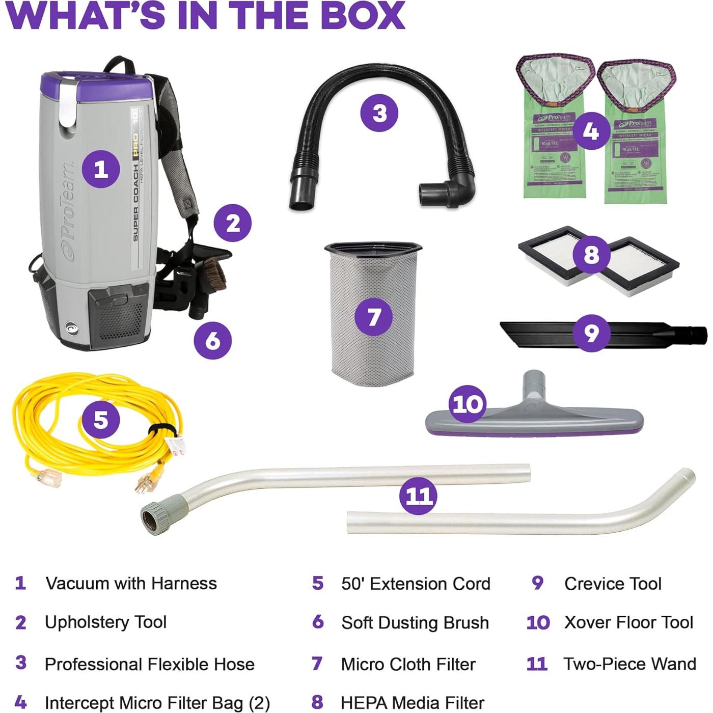 Aspiradora Comercial ProTeam Super Coach Pro 10 con Kit 9.46L