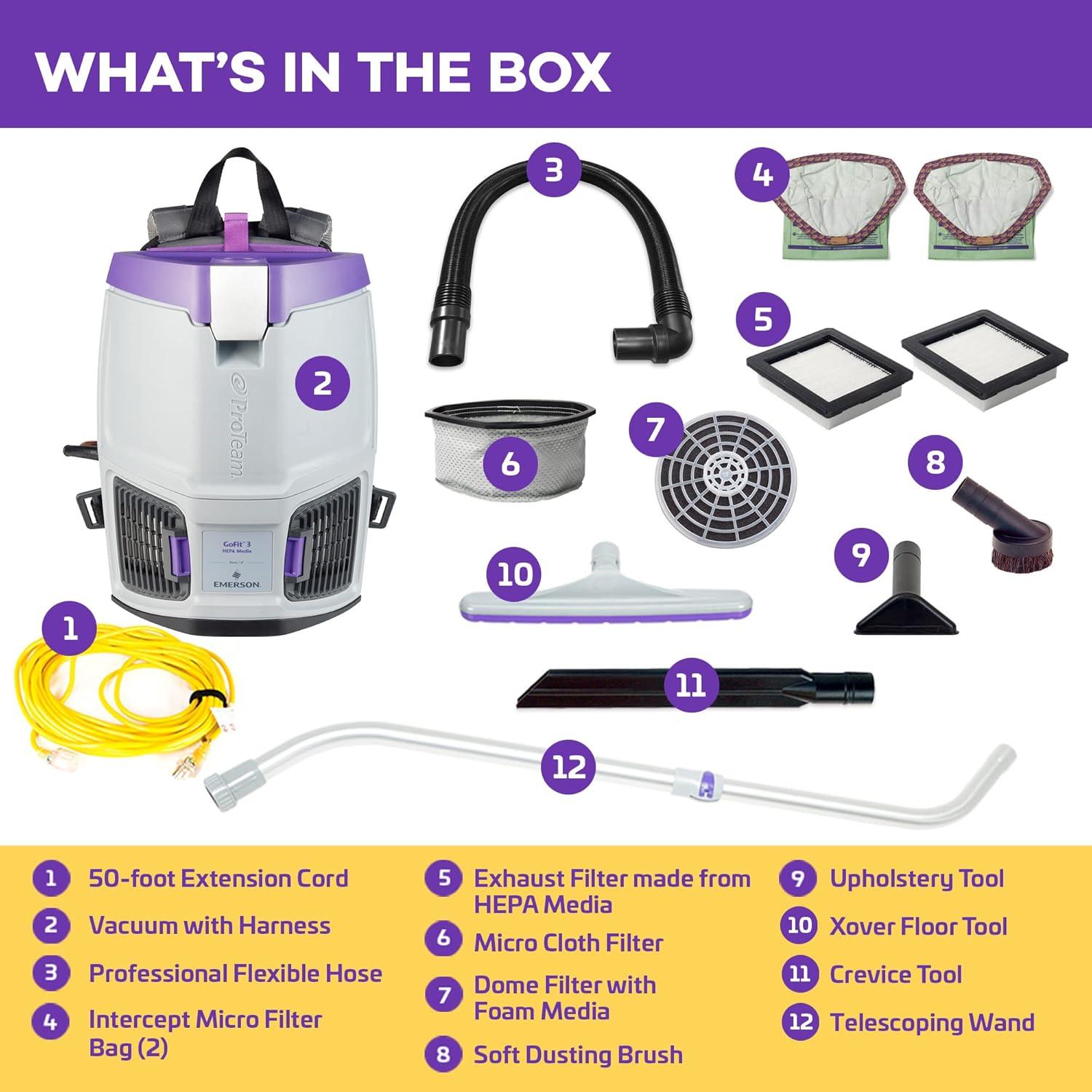 Aspiradora de Mochila Comercial ProTeam 3qt con Kit Multi-Superficie