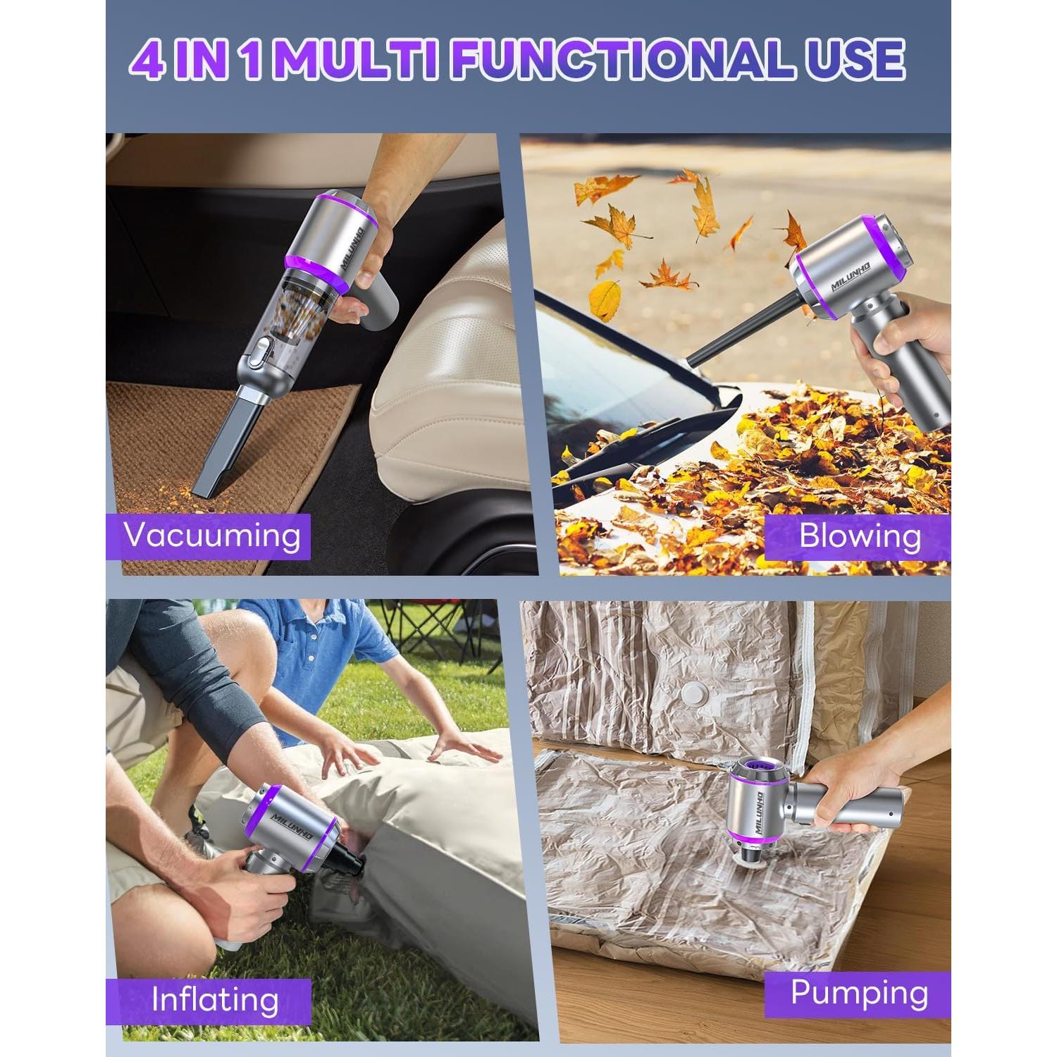 Aspiradora de Coche Portátil Milunho 15000PA Sin Cable 4-en-1