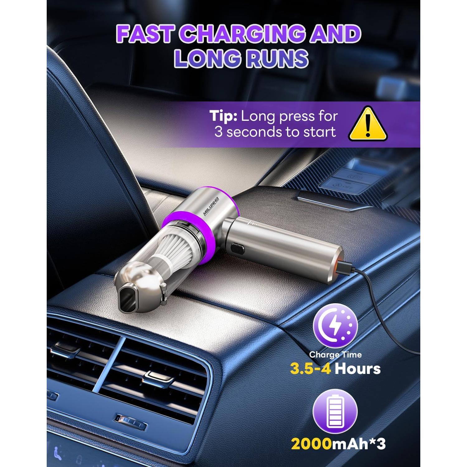 Aspiradora de Coche Portátil Milunho 15000PA Sin Cable 4-en-1