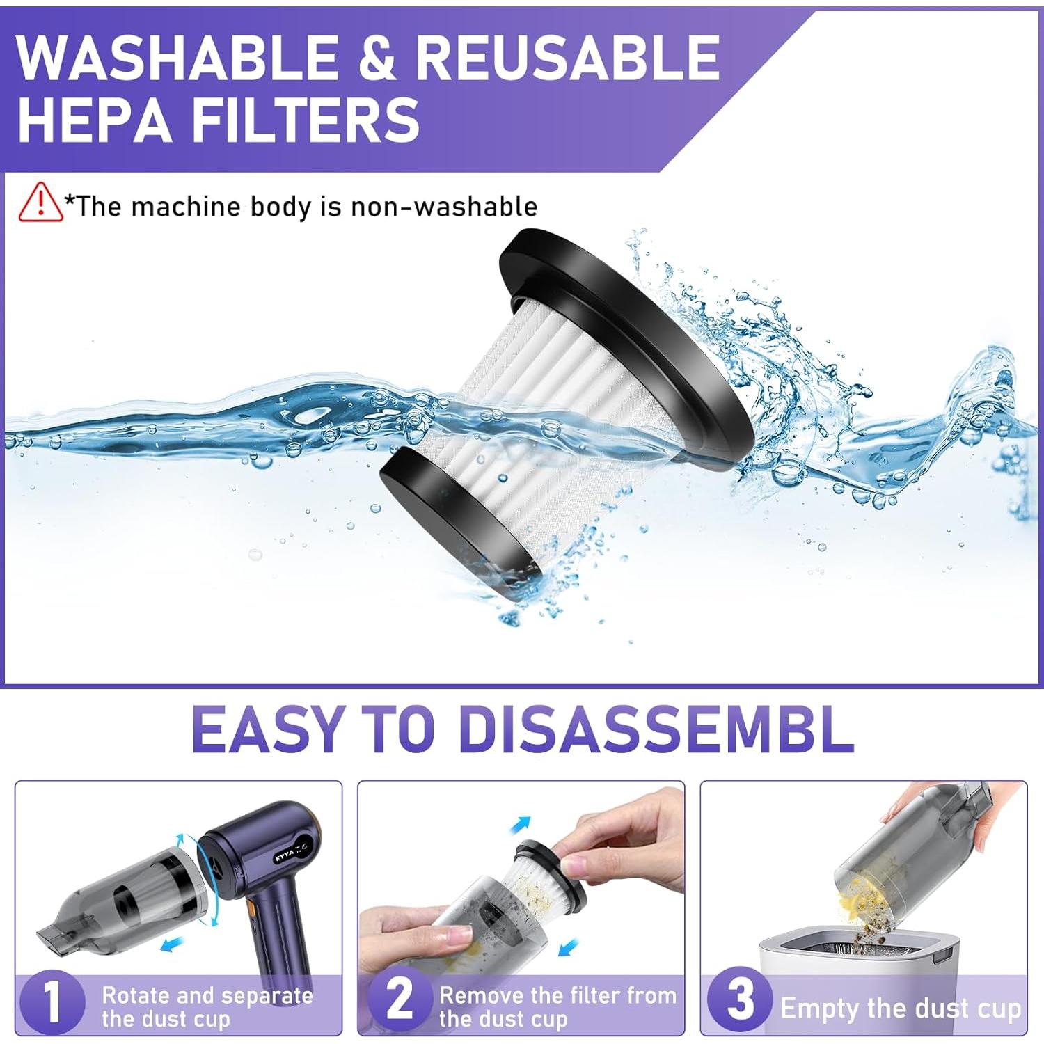 Aspiradora de Mano EYYA Inalámbrica 15000PA con Pantalla Digital