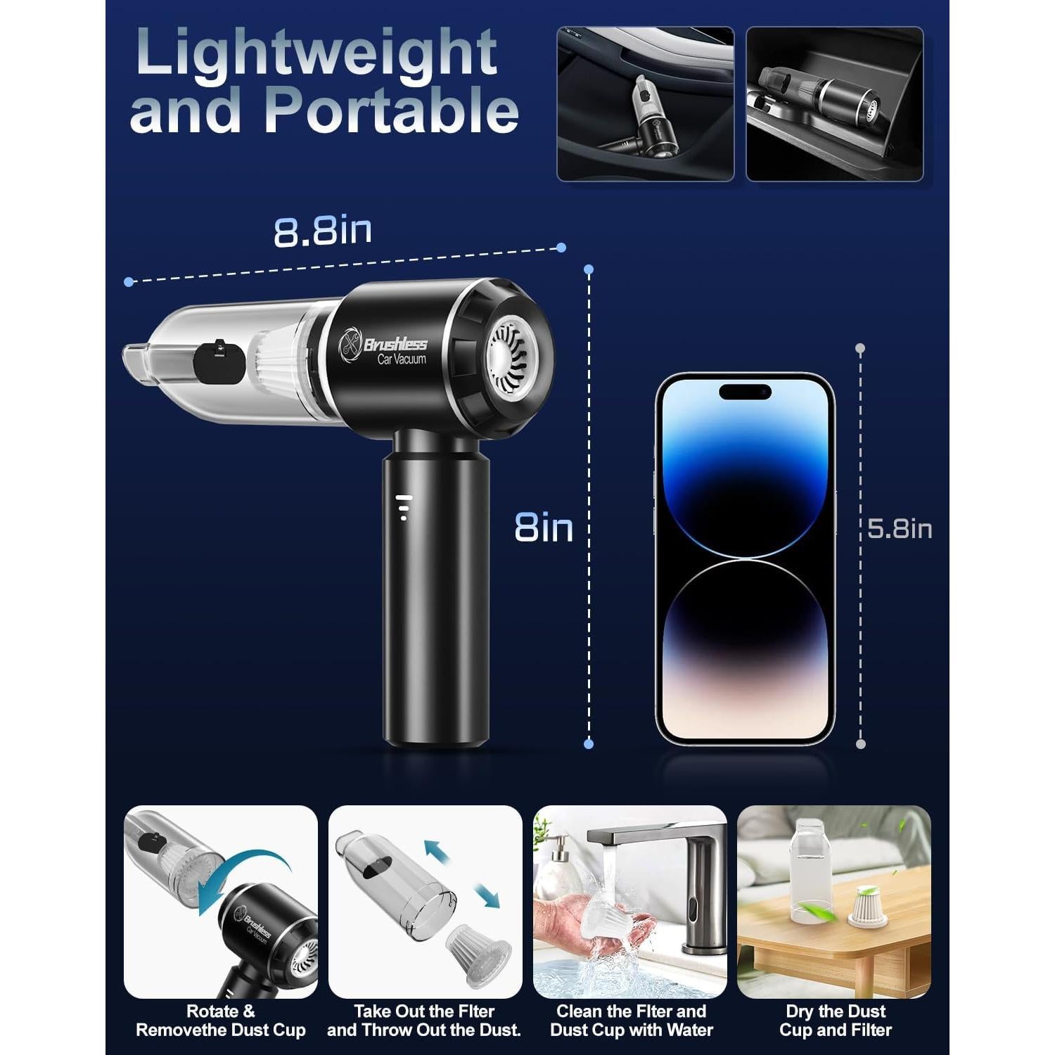 Aspiradora de Coche Inalámbrica Abcsolt YF53 18000Pa 3 en 1