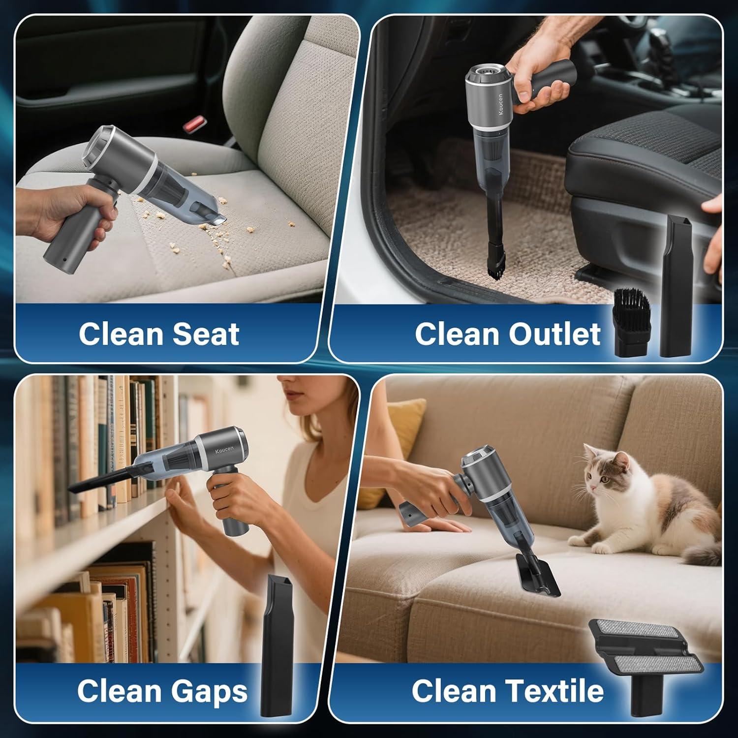 Aspiradora de Coche 4 en 1 Koucen Portátil 20000Pa Gris