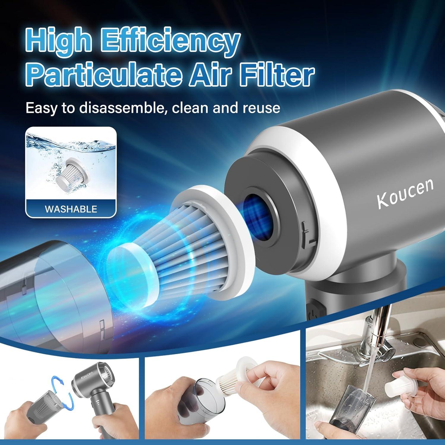 Aspiradora de Coche 4 en 1 Koucen Portátil 20000Pa Gris