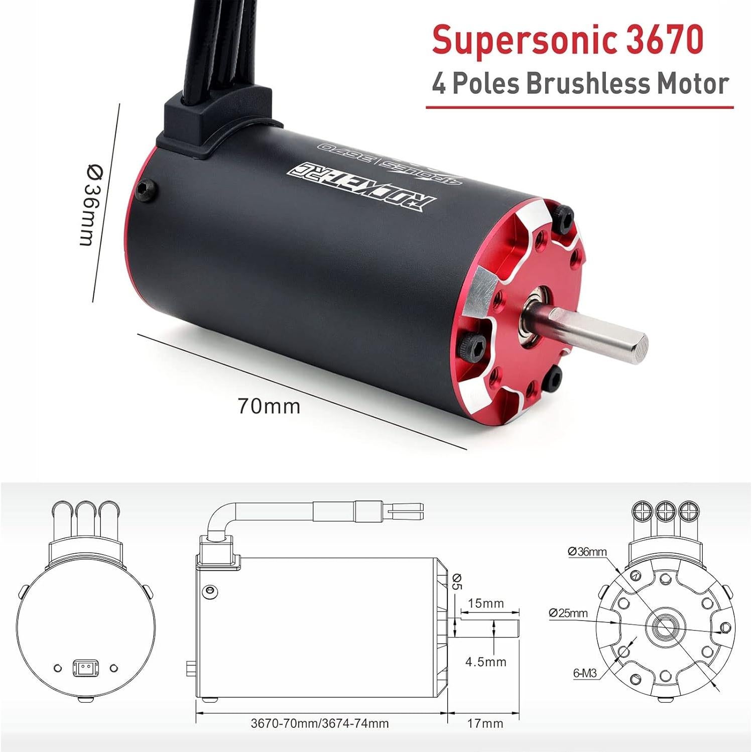 Motor sin escobillas 3670 Surpass Hobby 1800KV a prueba de agua