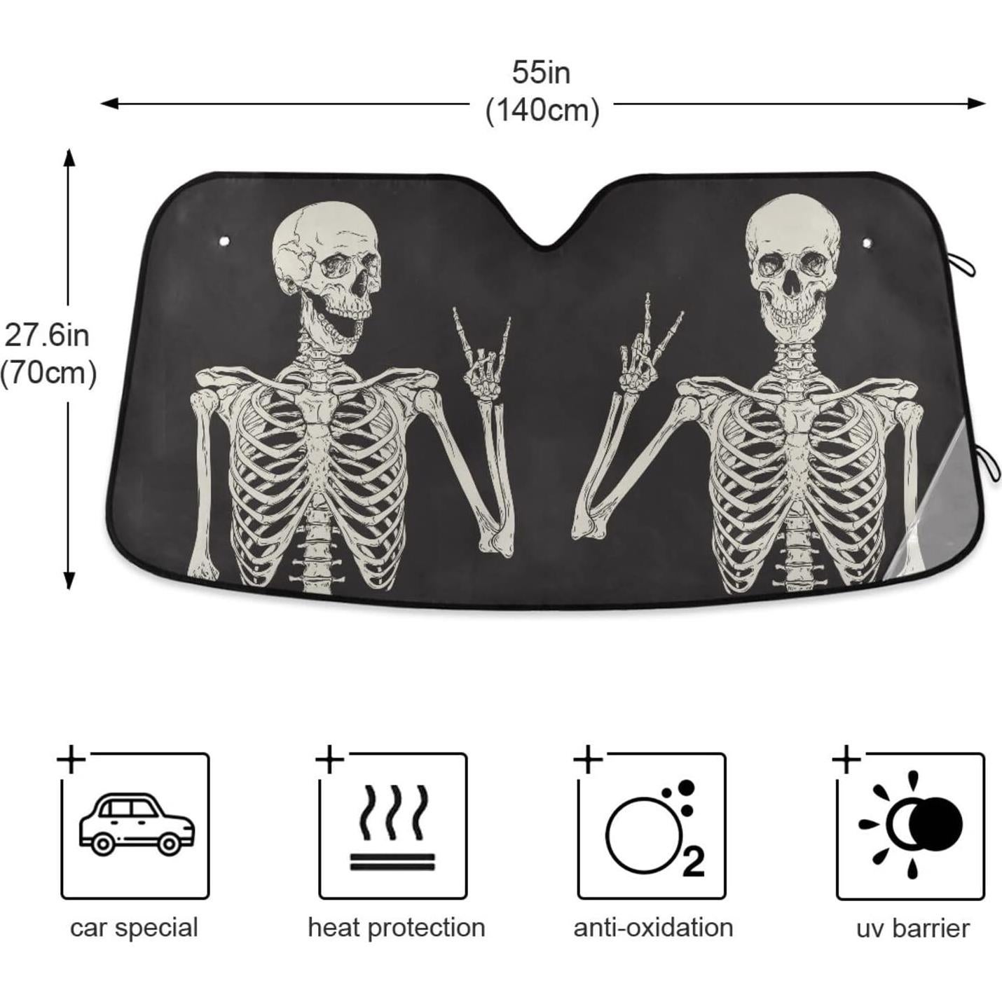Parasol para Parabrisas ALAZA Calavera Negra 139.7x70.1cm