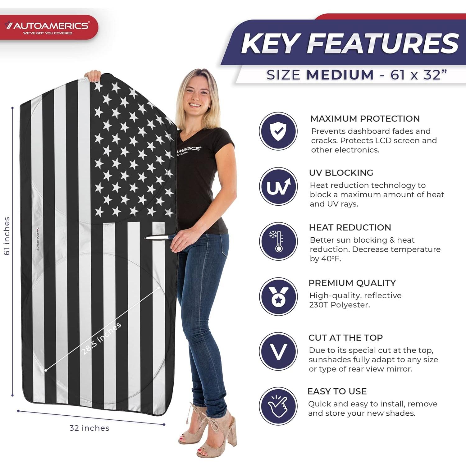 Protector Solar Plegable Autoamerics Bandera Americana Mediano