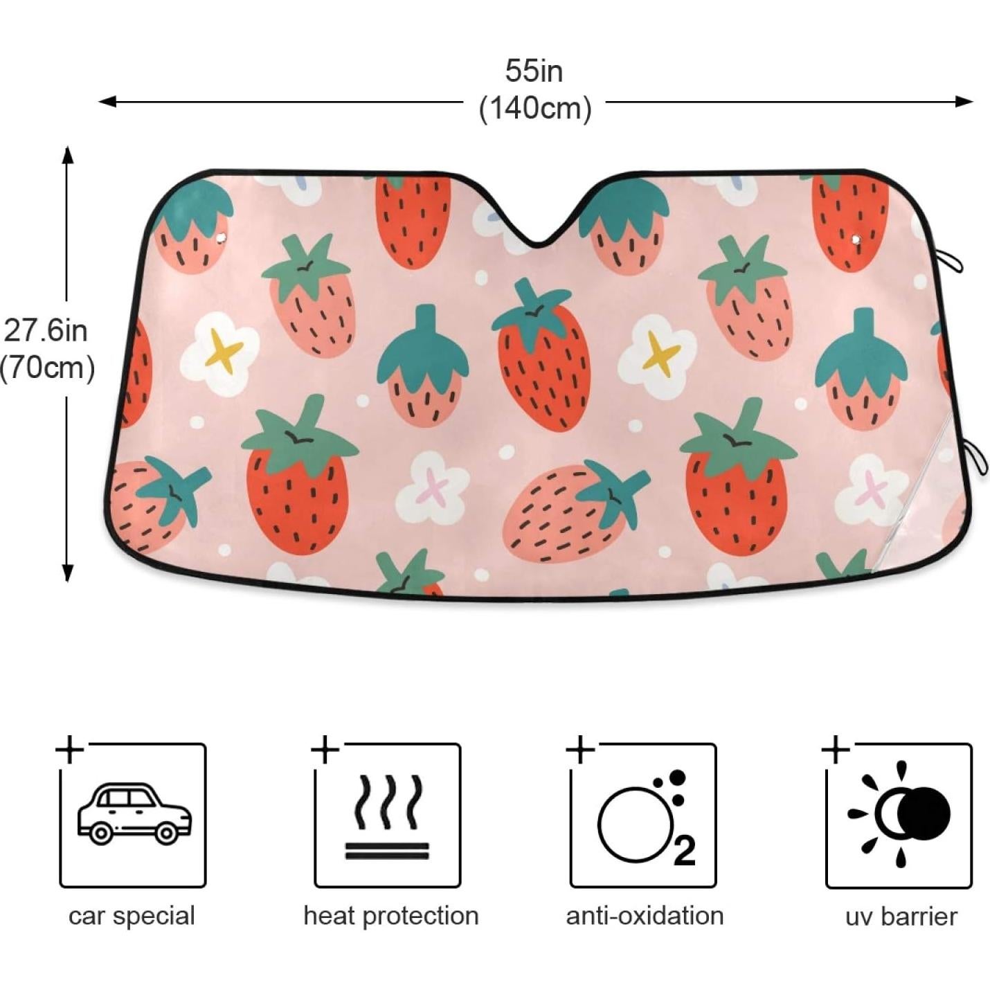 Protector Solar Parabrisas Qilmy 140x70cm Fresas Plegable UV