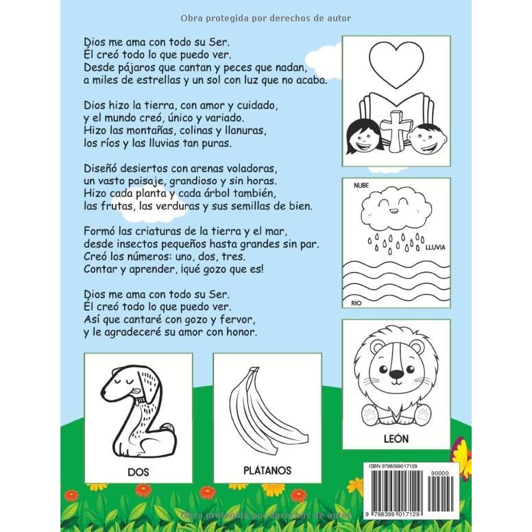 ¡Dios lo ha creado todo! Libro de colorear cristiano para niños de 2-5 años: Descubre la maravilla de la Creación de Dios a través de dibujos grandes ... poema sobre el Amor Divino. (Spanish Edition)