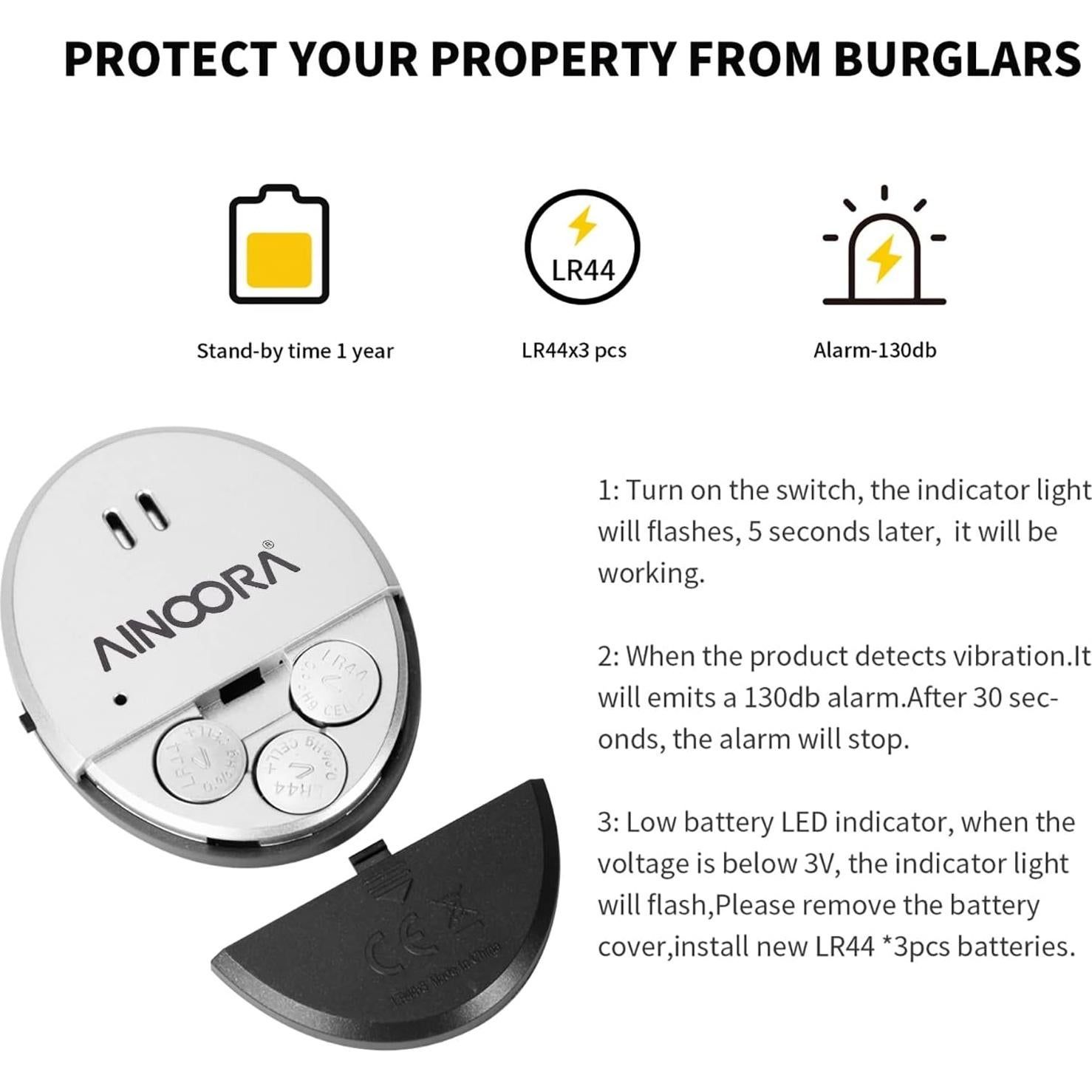 Sensores de Alarma de Ventana AINOORA 4 Pack 130dB