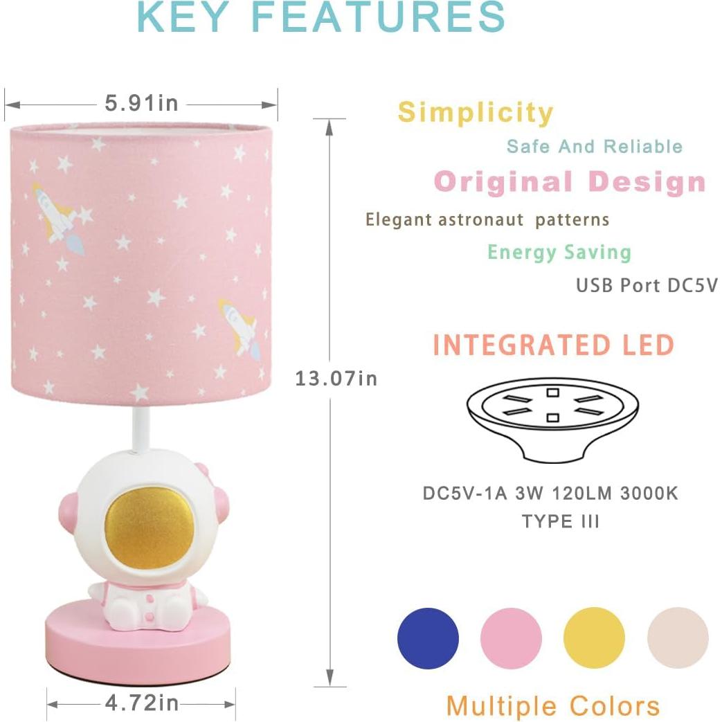 Lámpara de Mesa LED Astronauta Lampwell Rosa USB 2 Unidades