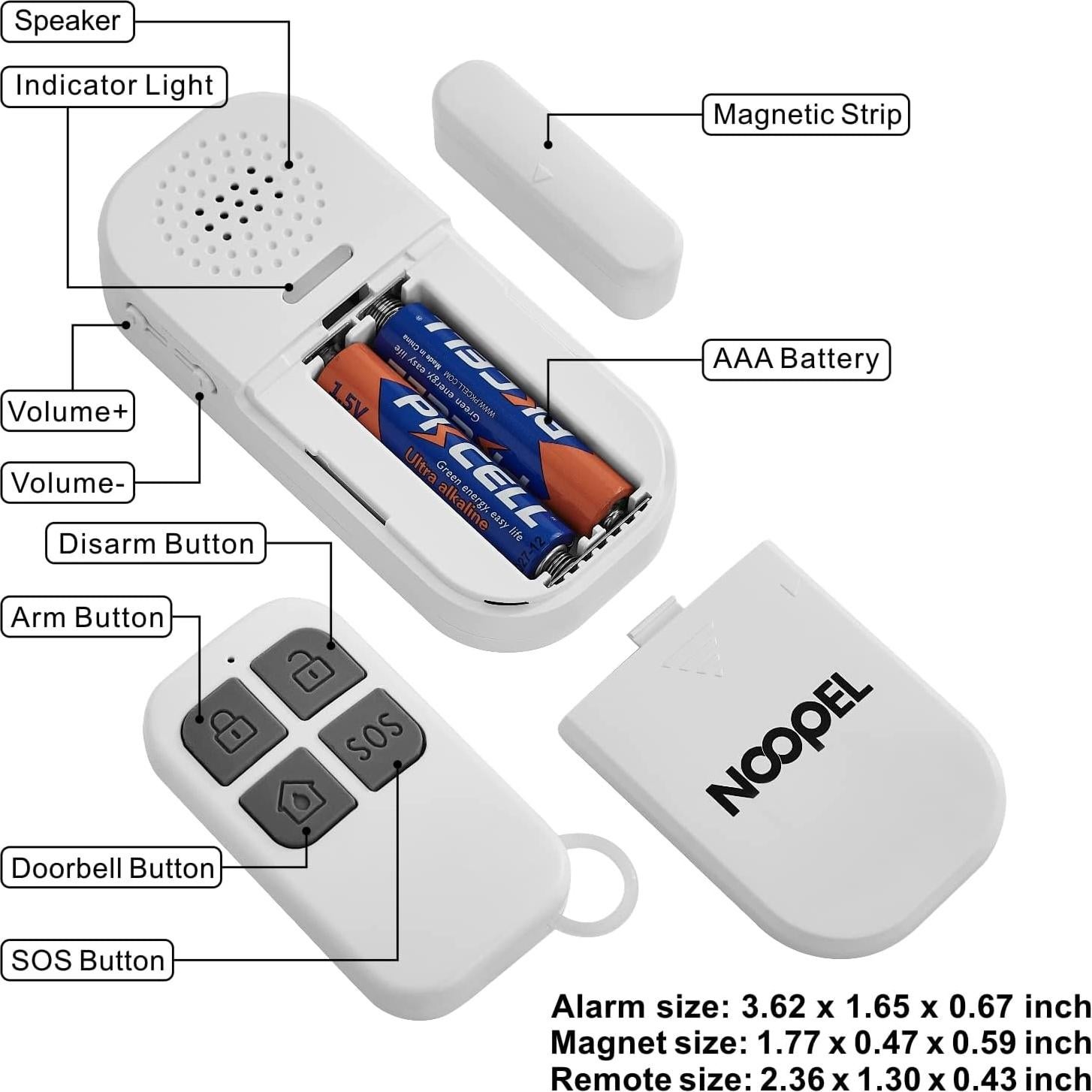 Alarma de Puerta y Ventana Noopel 130dB con Control Remoto