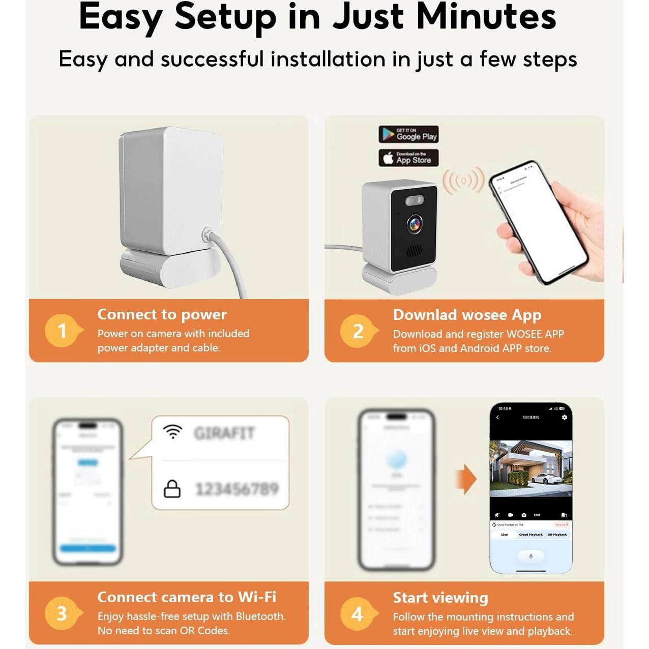 Cámara de Ventana 5MP CowWolf 2K WiFi Visión Nocturna