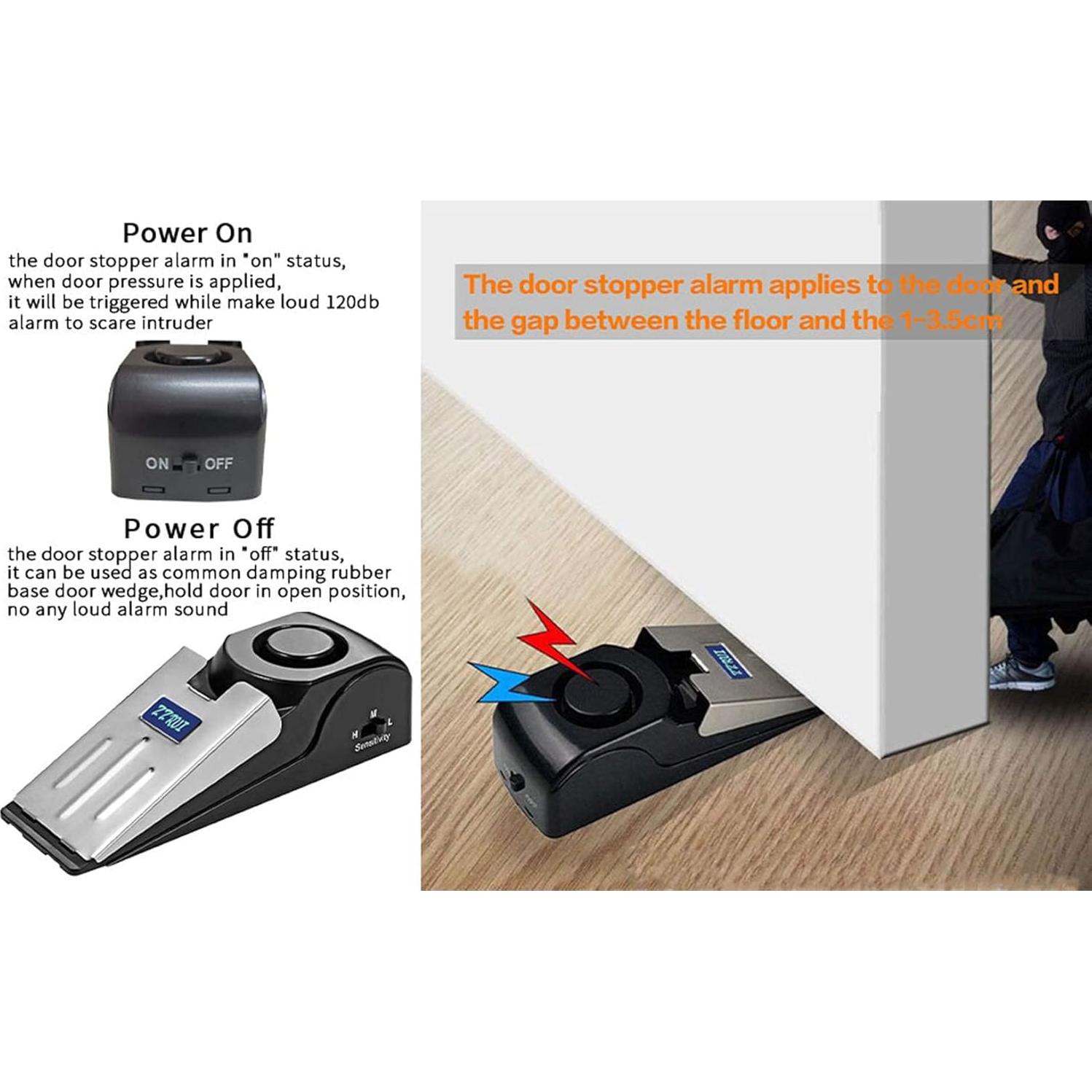Alarma de Tope de Puerta ZZRUI 2 Paquete 120dB Portátil