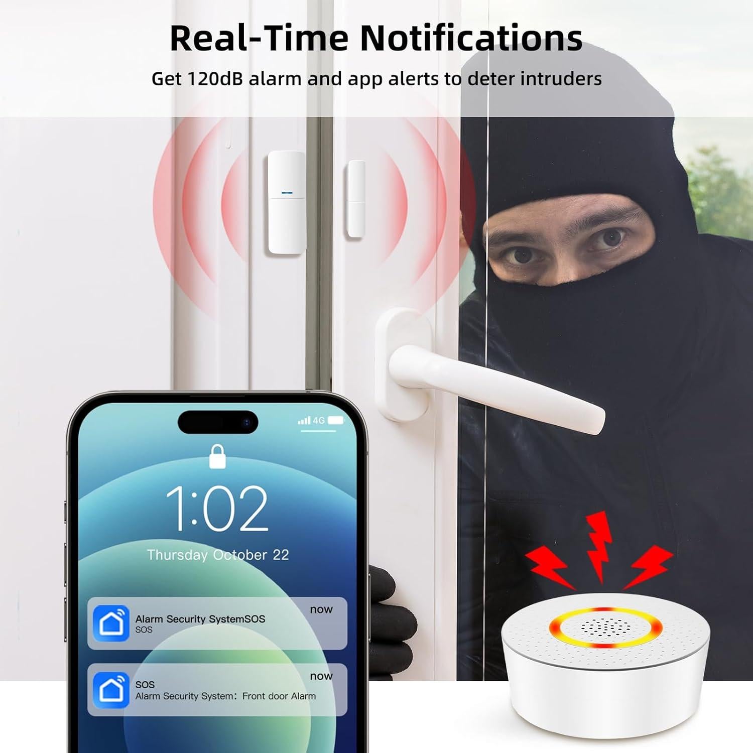 Sistema de Alarma Inalámbrico GRSICO 9 Piezas WiFi 120dB