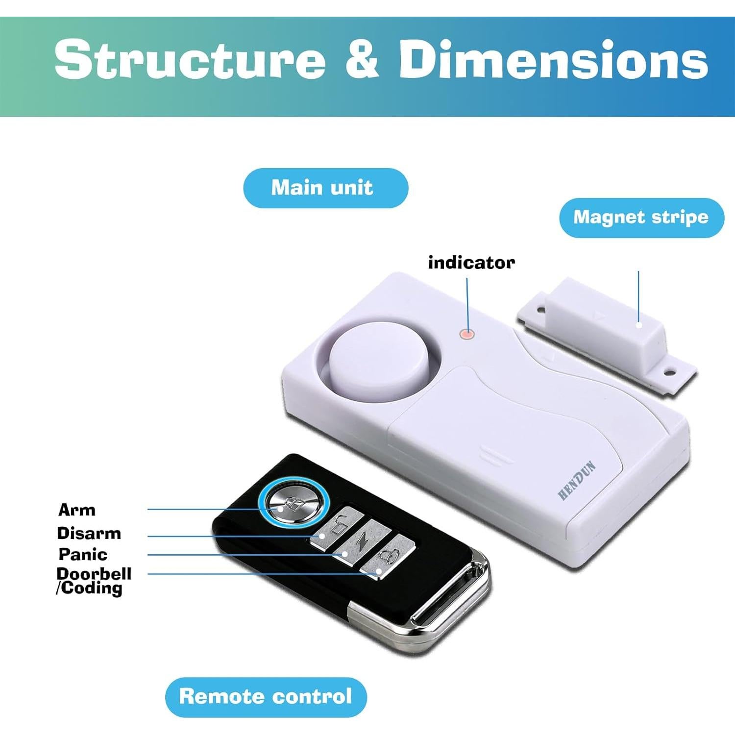 Alarma de Puerta HENDUN SF03RP Inalámbrica 2 Paquete 110 dB