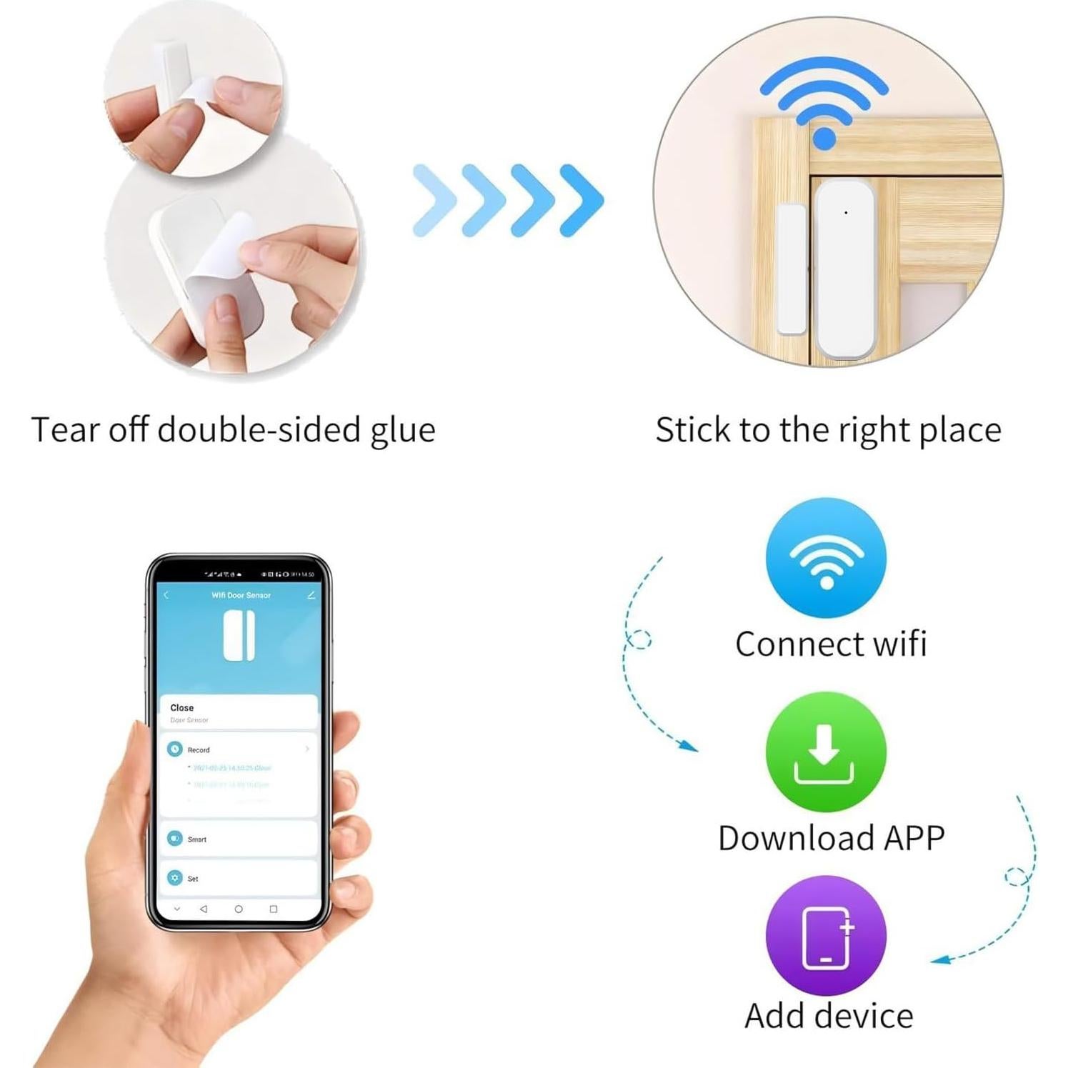 Sensor de Puerta WiFi FARYLINK F-SD01W para Seguridad del Hogar