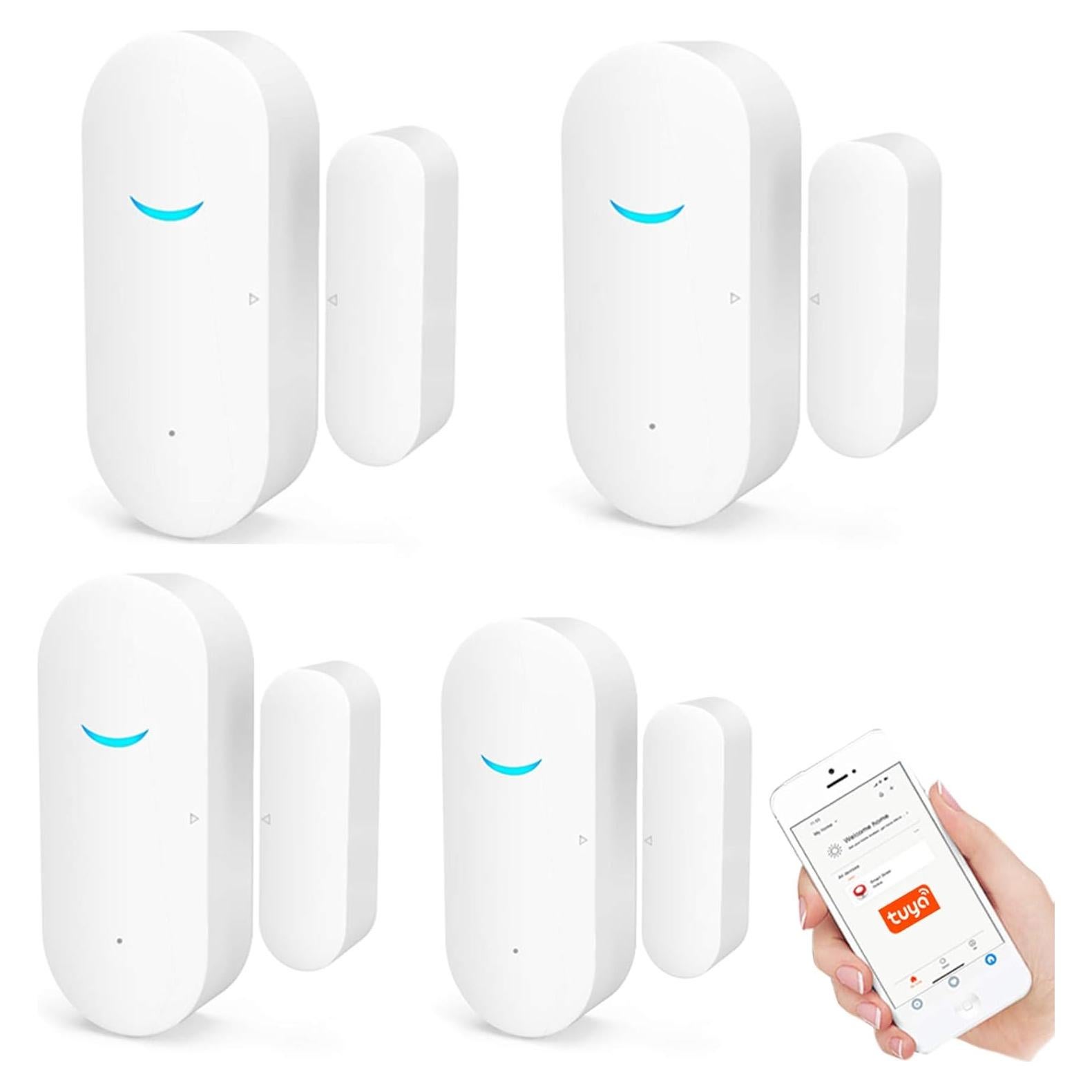 Paquete de 4 Sensores de Puerta WiFi Gaoducash AW201